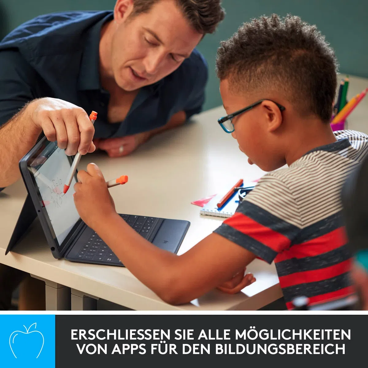 Logitech Crayon Digital Pencil for Education, digitaler Zeichenstift für alle ab 2018 veröffentlichten iPads mit Apple Pencil Technologie, Anti-Roll-Design und dynamischem Smart-Tip - Silber