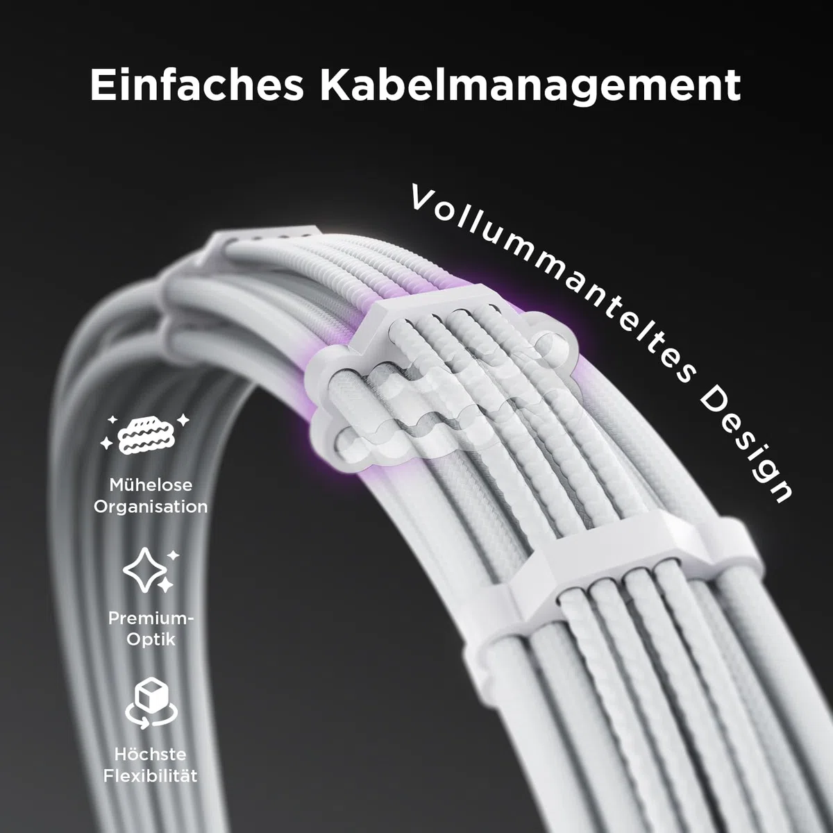 AsiaHorse PCIE 5.0 12VHPWR PSU Kabelverlängerung Kit [16AWG] Stromversorgungskabel Verlängerung-1x 24 Pin ATX /2x 8Pin (4+4) EPS für CPU / 1x16(12+4) Pin 12VHPWR Kabel für GPU 4090/5070/5080/5090 30CM