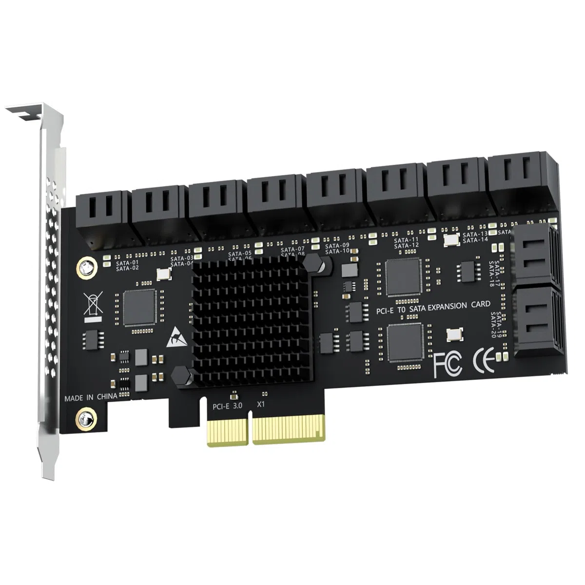 GLOTRENDS SA3220 20-Port PCIe X4 SATA Erweiterungskarte, Kompatibel mit Windows, Linux, Mac OS, NAS