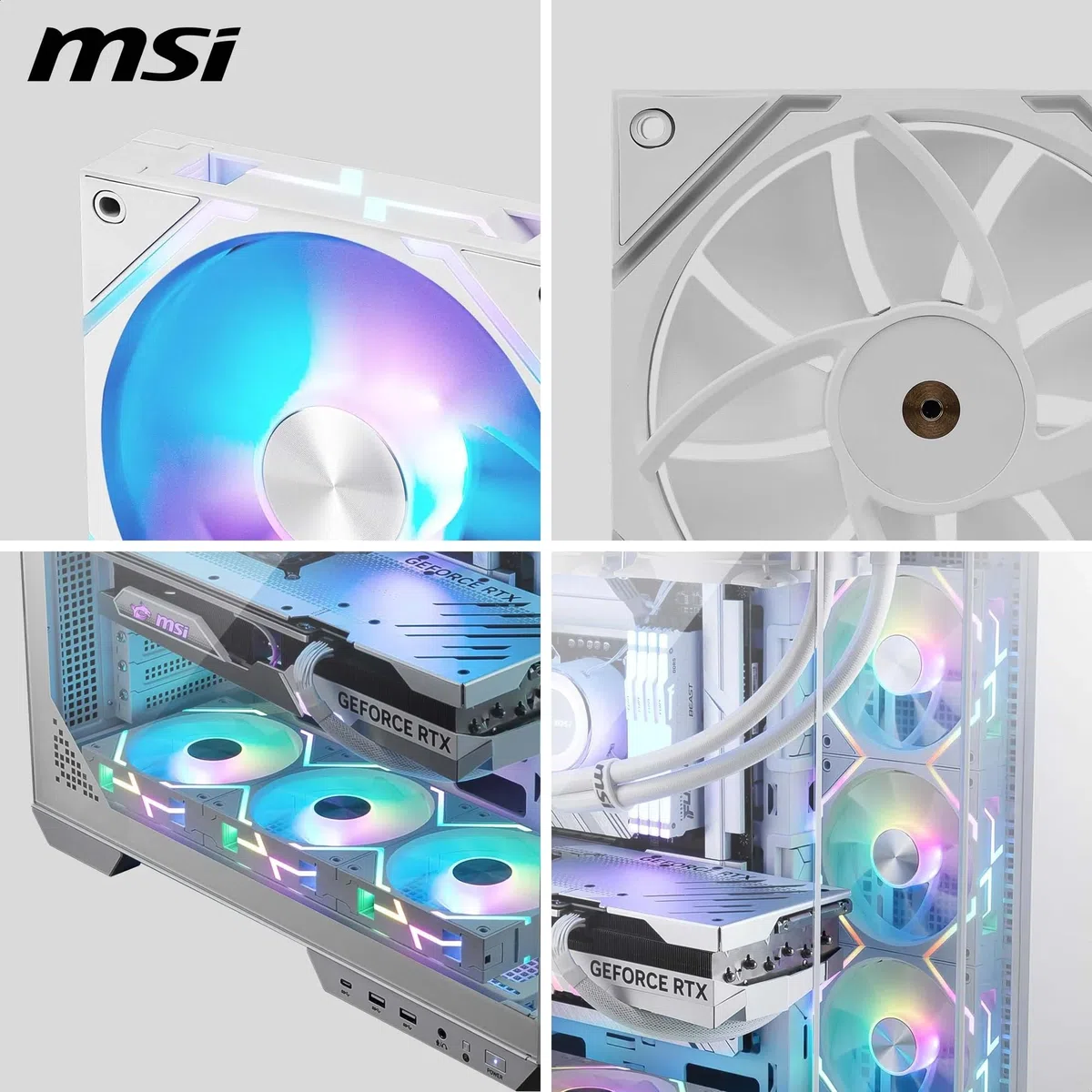 MSI MPG EZ120 ARGB WHITE Lüfter - 1x 120 mm ARGB-Lüfter, fluiddynamisches Lager mit zusätzlicher Mutterbefestigung, Mystic Light & Cooling Wizard Unterstützung mit MSI Mainboards