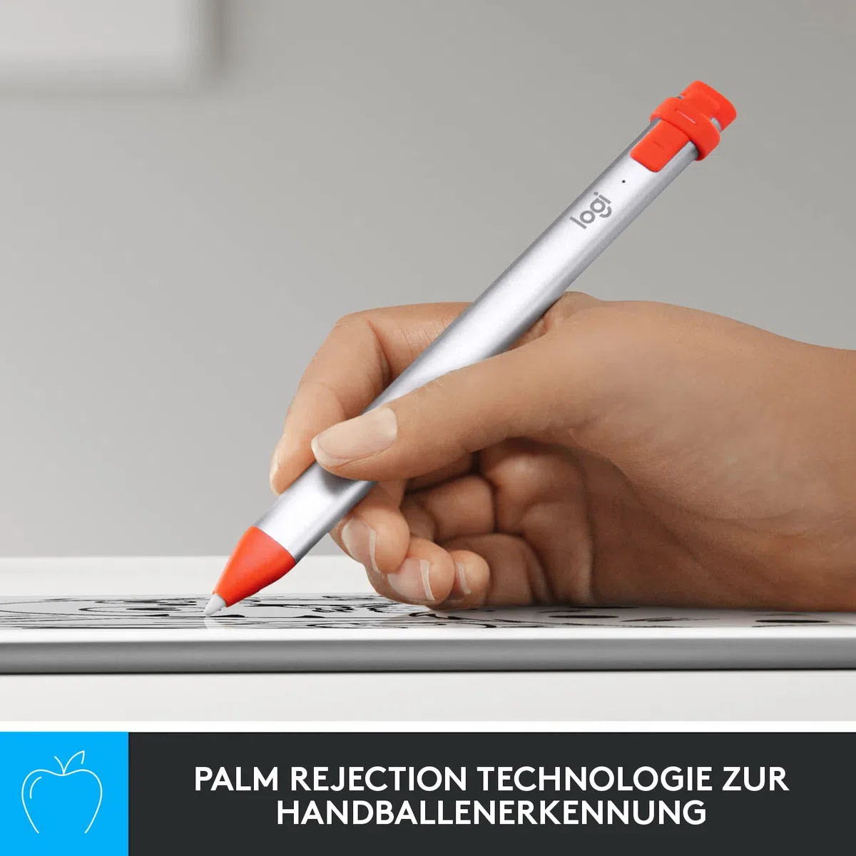 Logitech Crayon Digital Pencil for Education, digitaler Zeichenstift für alle ab 2018 veröffentlichten iPads mit Apple Pencil Technologie, Anti-Roll-Design und dynamischem Smart-Tip - Silber