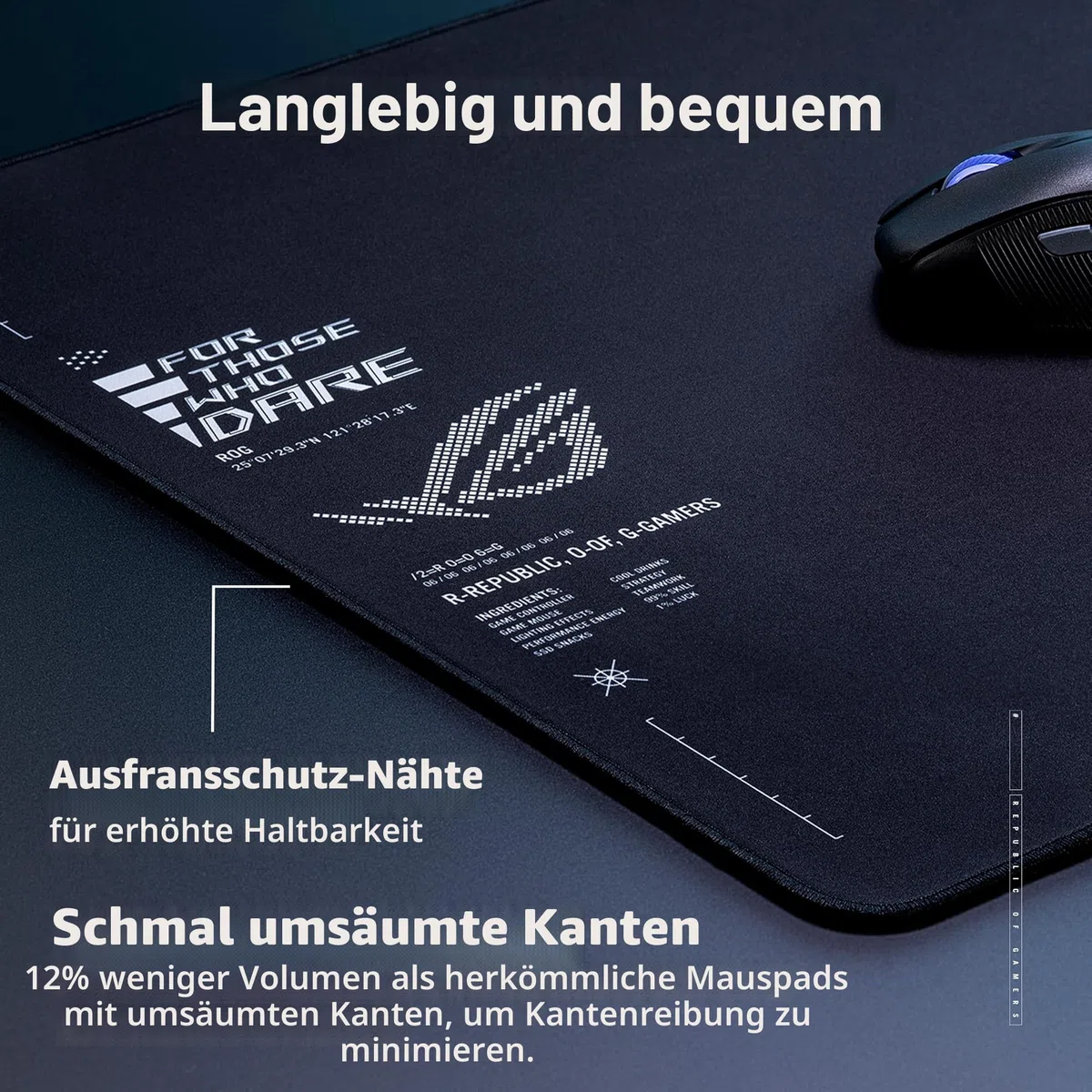 ASUS ROG Sheath II XXL Gaming-Mauspad (900 x 400 mm großes Mousepad, kühlendes Gewebe, optimierte Oberfläche für Esport und Gaming, ausfransungssichere, flach genähte Kanten, Schwarz)