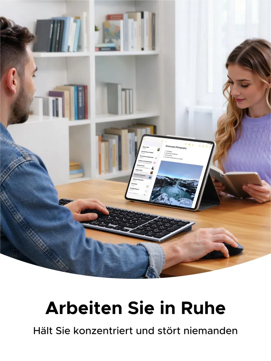 UGREEN Bluetooth Tastatur Maus Set kabellos (Bluetooth+2.4G), Wiederaufladbare Scherentastatur mit Maus 4000 DPI, Ultraslim Tastatur und Funkmaus für Windows/macOS/Linux/Android-QWERTZ Layout