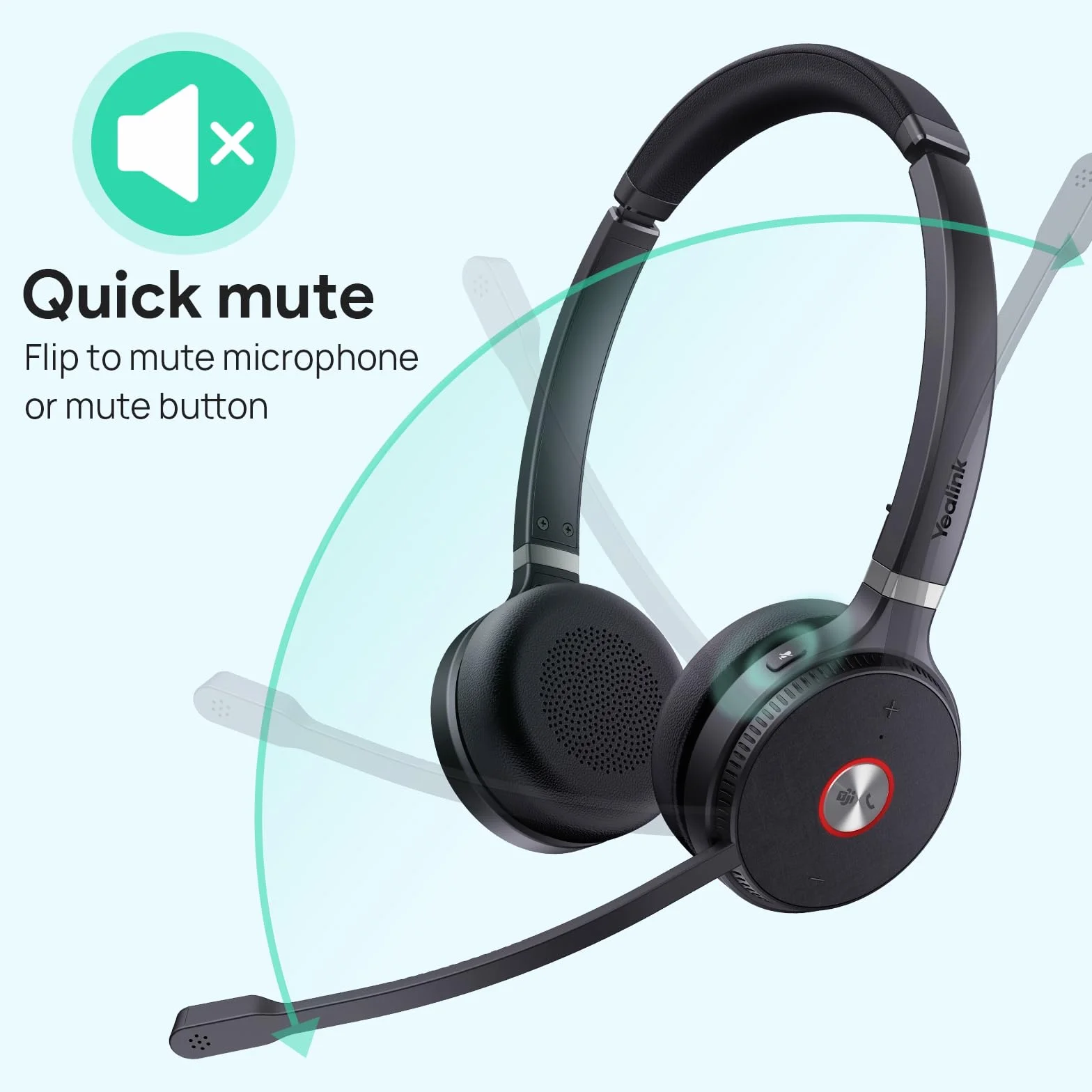 Yealink WH62 Mono DECT Headset kabellos mit Mikrofon (Einseitig), 160m Reichweite, 13 Std. Sprechzeit, Teams Zertifiziert Business Headset mit Mikrofon für Office Telefon & PC, Kompatibel mit Zoom