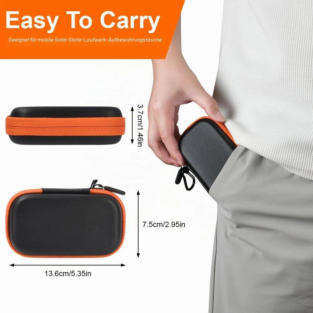 Tasche Hülle für SanDisk Extreme PRO/Extreme Portable SSD 128GB 500GB 1TB 2TB, Wasserdicht Kabeltasche Reise Tragbarer Hart Etui Case für Externe Festplatte Micro SD Karte, Orange