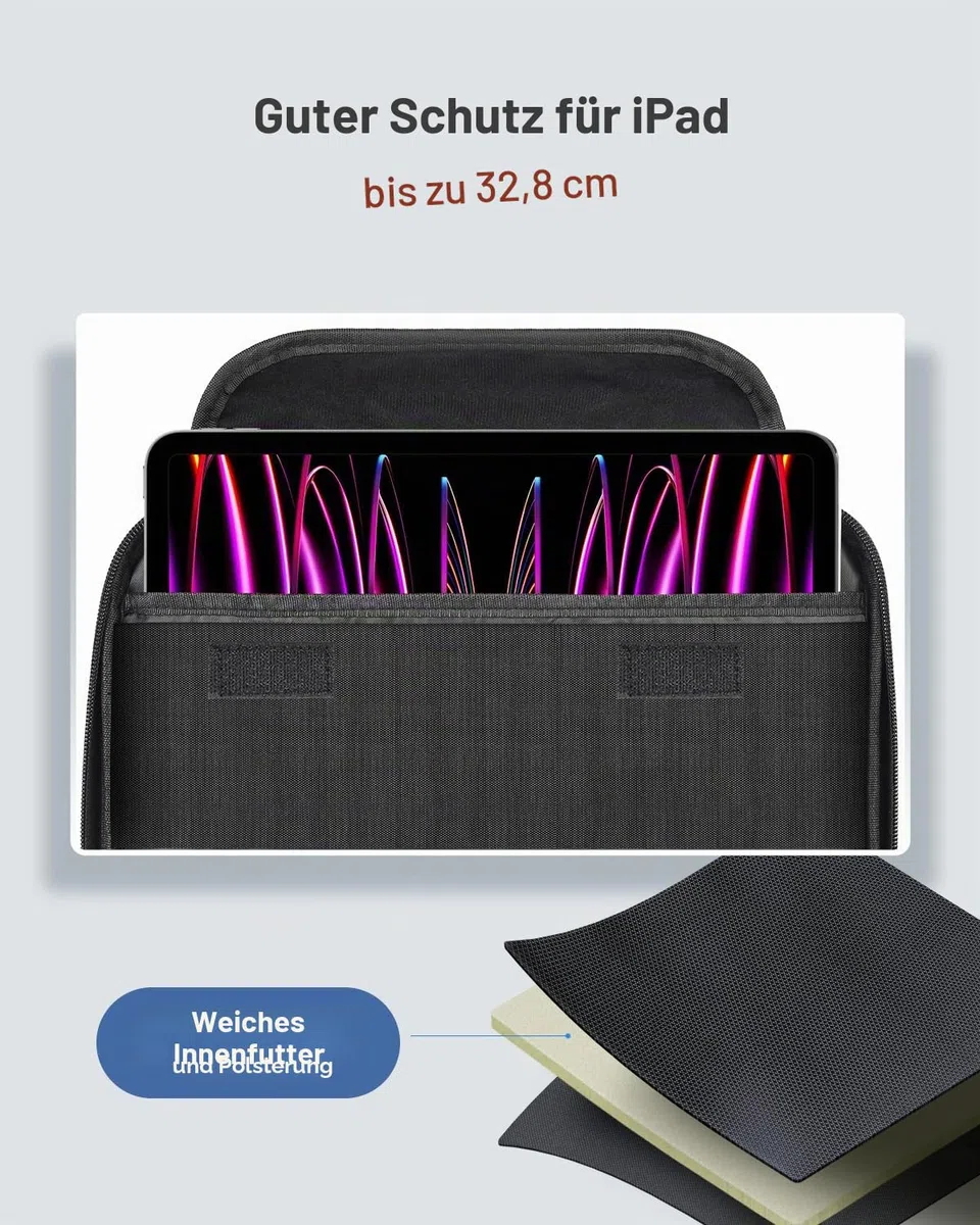 Luxtude Elektronischer Organizer, Reisetasche, groß, doppellagig, Tech-Tragetasche, Kabel-Organizer, Tasche, große Ladegerät-Tasche, Elektronik-Hülle für iPad (bis zu 12,9 Zoll)