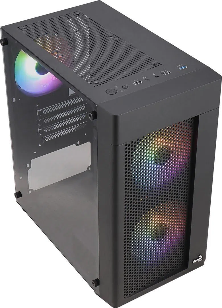 Aerocool HEXFORMBKV2, Micro ATX PC Gehäuse, 3 Lüfter FRGB, Frontgitter, Schwarz