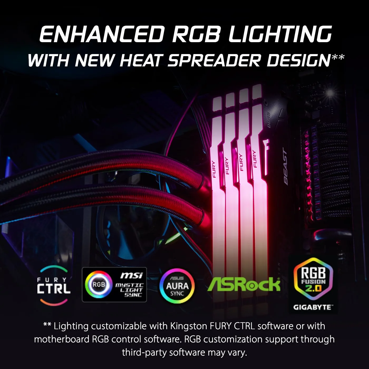 Kingston FURY Beast Schwarz RGB 32GB (2x16GB) 6000MT/s DDR5 CL36 DIMM Desktop Gaming Speicher Kit mit 2 AMD EXPO/ Intel XMP - KF560C36BBE2AK2-32