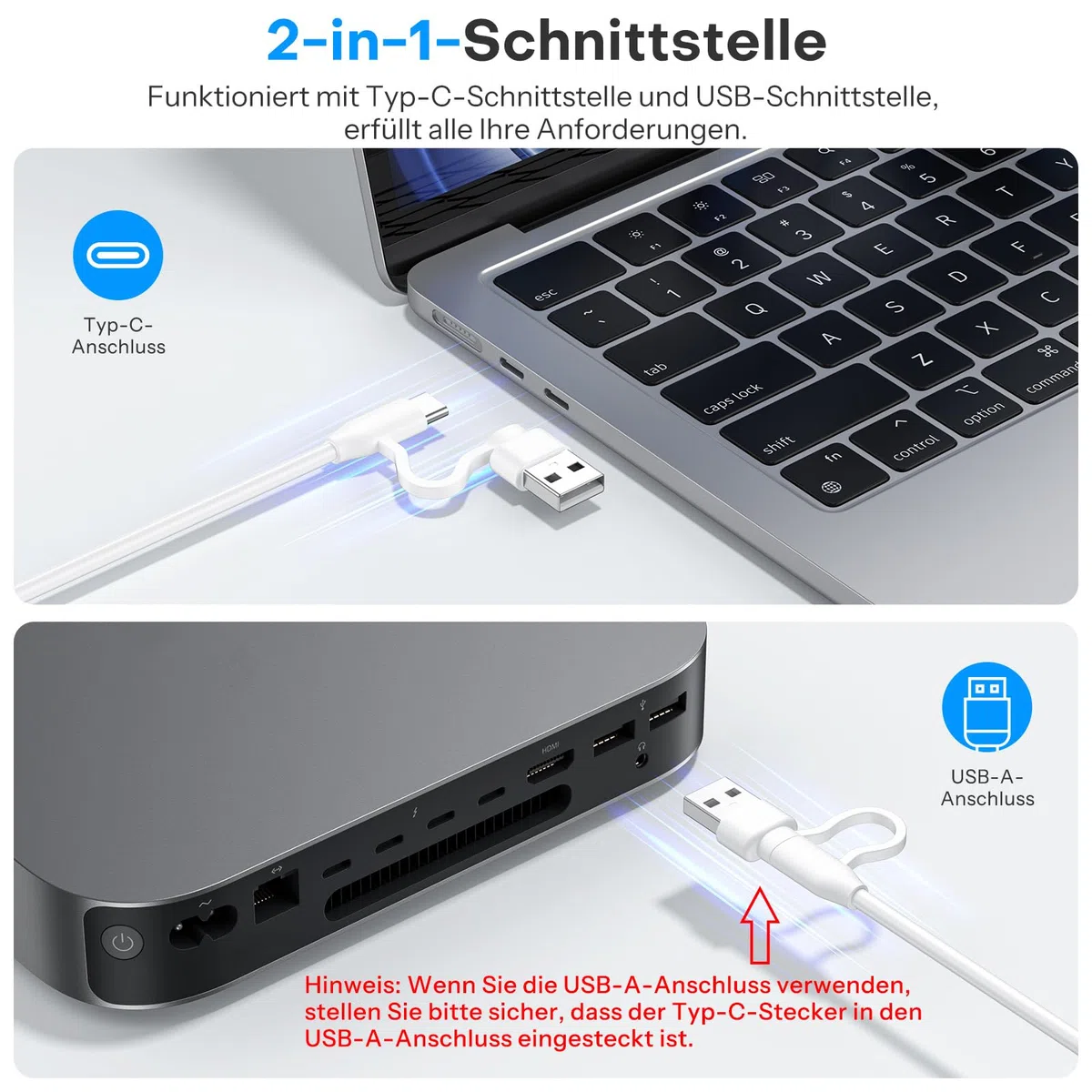 OMOTON Mac-Kabelgebundene-Tastatur mit Ziffernblock, Tastatur Kabel mit Dualem Anschluss (Type C/USB), Flüsterleise Tasten & Stabiler Verbindung, Deutsches Layout (QWERTZ)