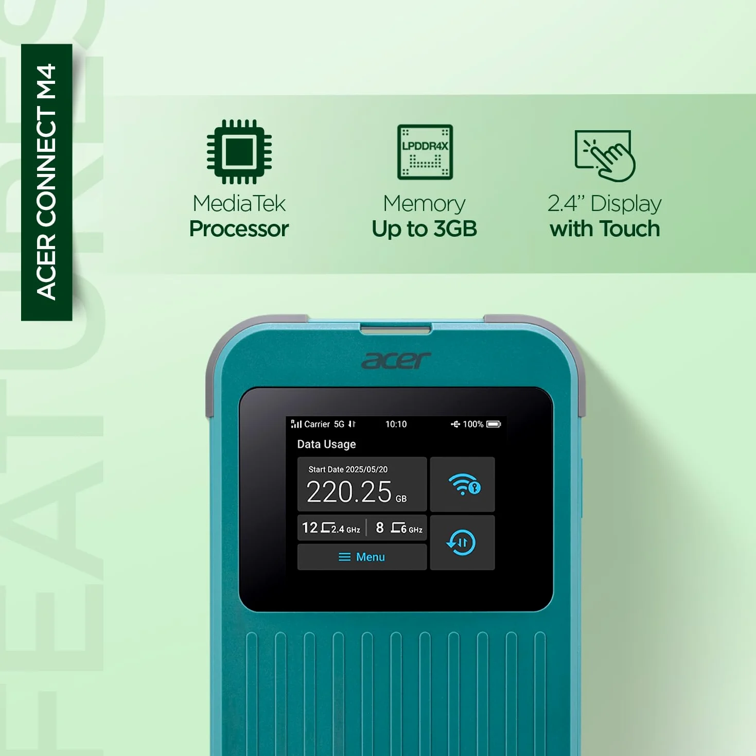 acer Connect M4 - Mobiler Hotspot - 5G LTE - Wi-Fi 5, Wi-Fi 6