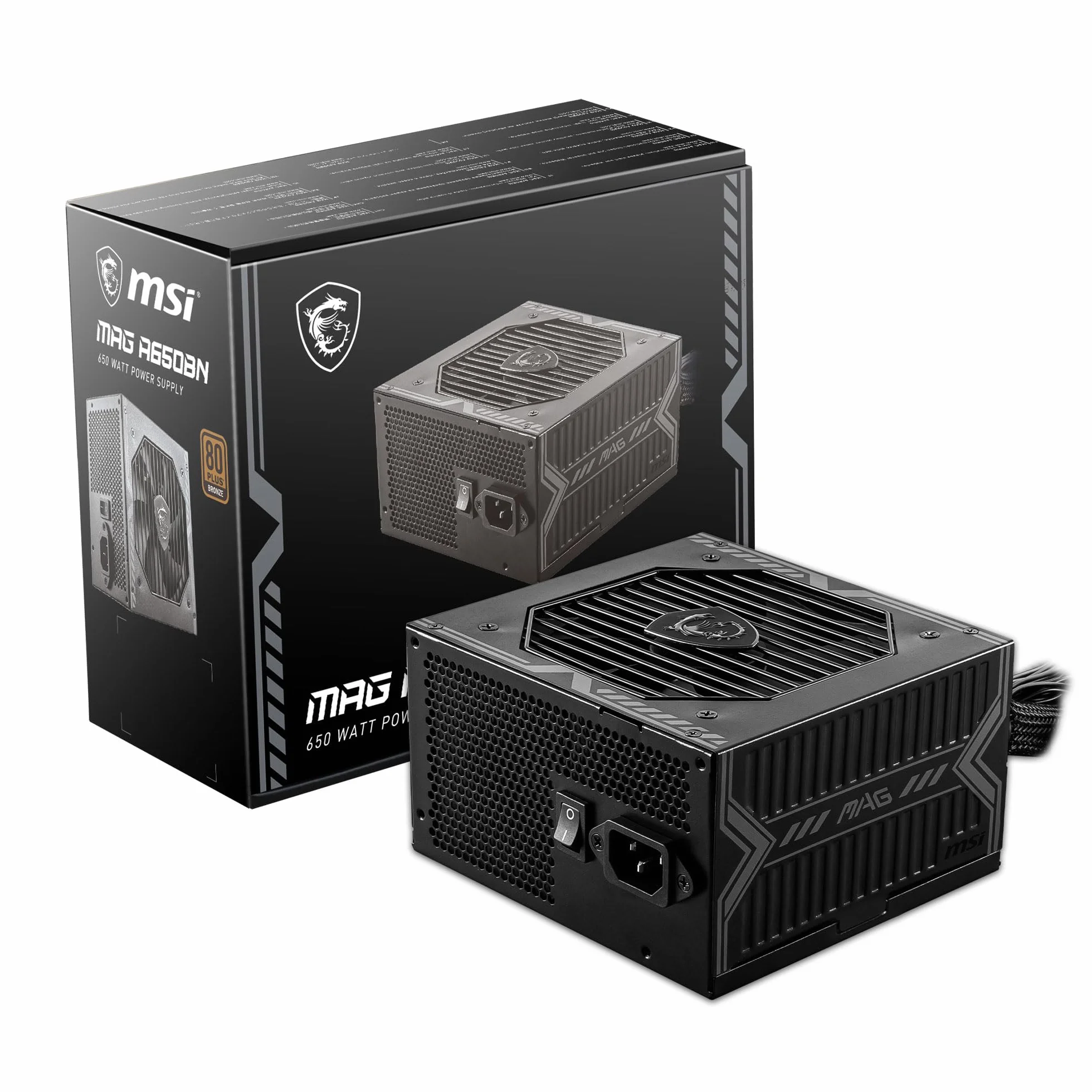 MSI MAG A650BN Netzteil, EU-Stecker - 650W, 80 Plus Bronze Zertifiziert, ATX-Netzteil, 12V Single-Rail, DC/DC-Spannungswandler-Design, 120mm Lüfter - 5 Jahre Garantie