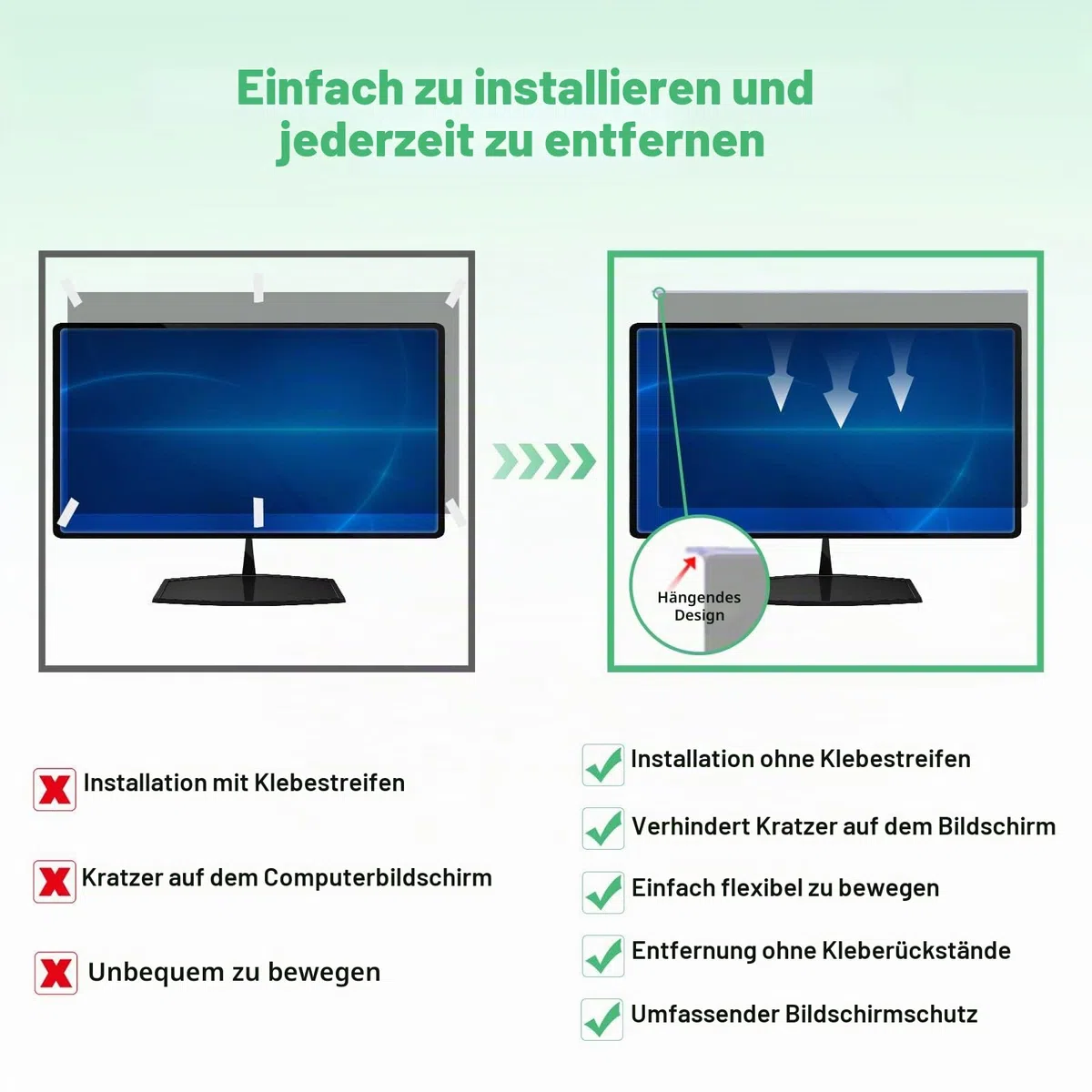 Blickschutzfolie 24 zoll 16:9 für Monitor Hängenden,Anti-Blaulicht 24" Sichtschutzfolie Bildschirm, Blendschutz Sichtschutz Monitor, Abnehmbar Computer Privacy Screen für Büro