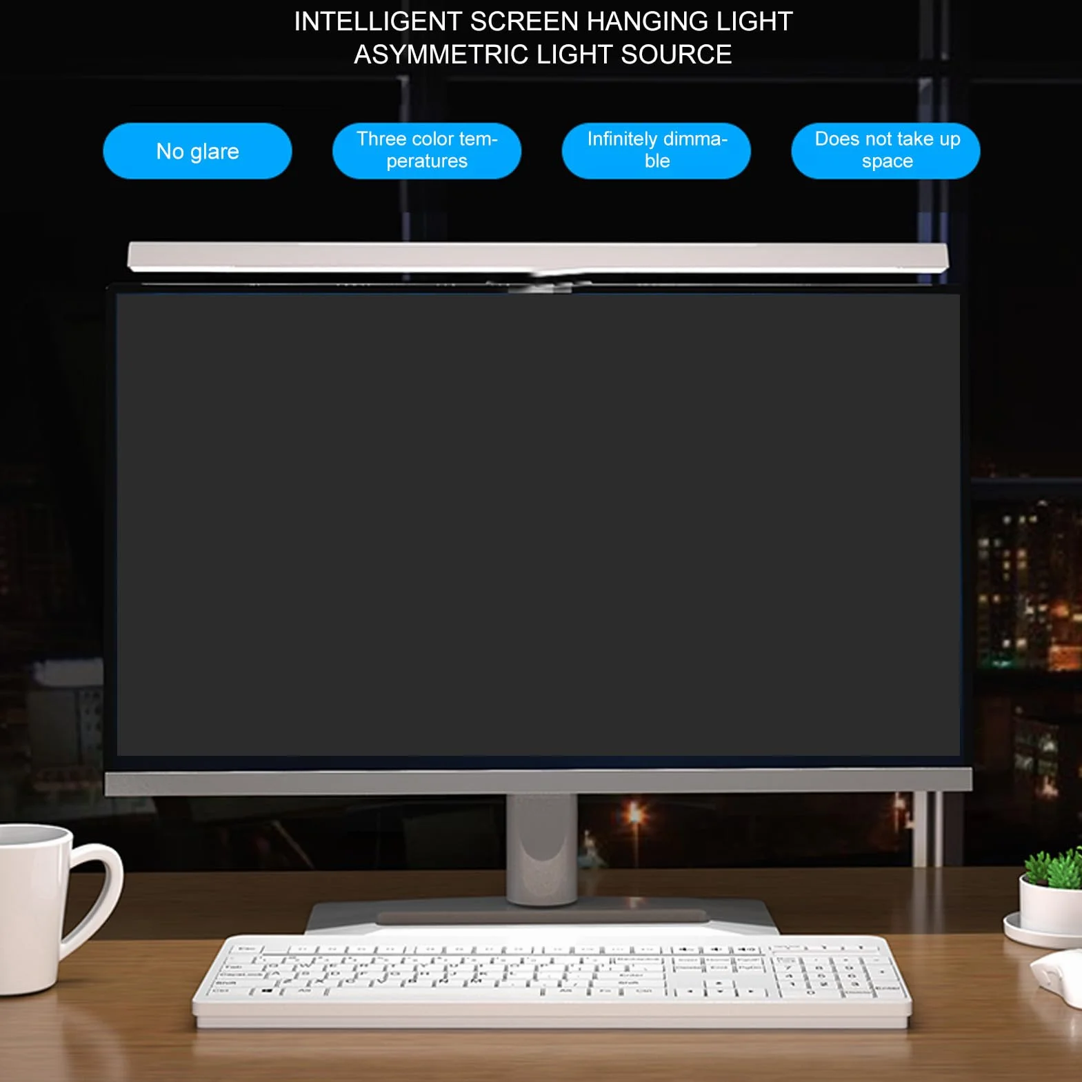 Ejoyous PC Lampe Bar 50cm, LED Laptop Beleuchtung Monitorlampe Kabellose Pc Büro Lampe Computer Bildschirmlampe Clip Verstellbar Helligkeit und Farbtemperatur Anti-blaues (White)