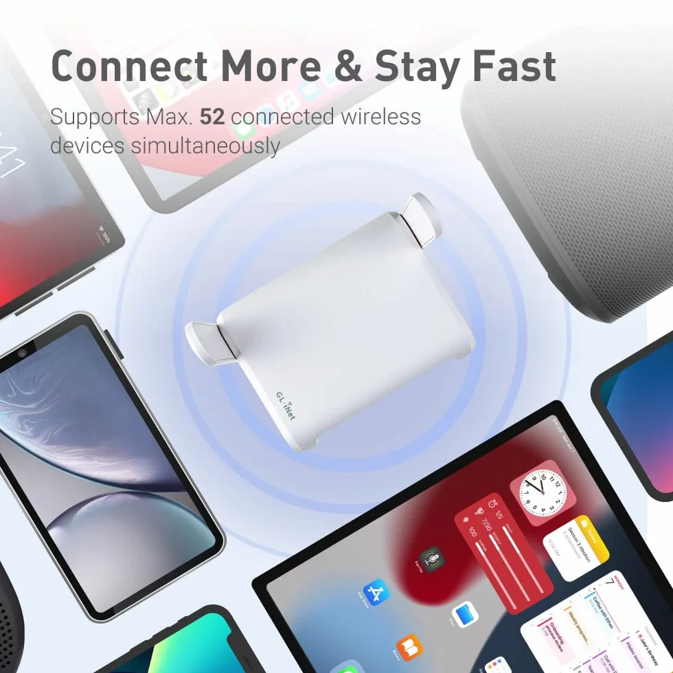 GL.iNet GL-SFT1200 (Opal) Mobile Reise-Router, AC1200 WiFi Router, VPN Mobiler WLAN Router Mobil, Pocket WiFi, 3X Gigacube Port, Travel WLAN Access Point for Glasfaser Modem, Openwrt/Wireguard/Home