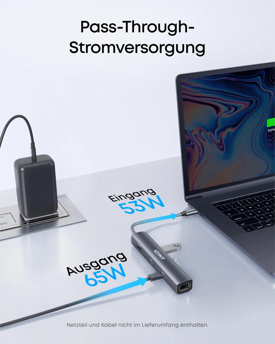Anker PowerExpand 6-in-1 Ethernet Adapter, PD USB C Hub, 65 PD, 4K HDMI, 1Gbps Ethernet, Daten, 2 USB 3.0 Datenports, kompatibel mit MacBook Pro, MacBook Air, iPad Pro, XPS