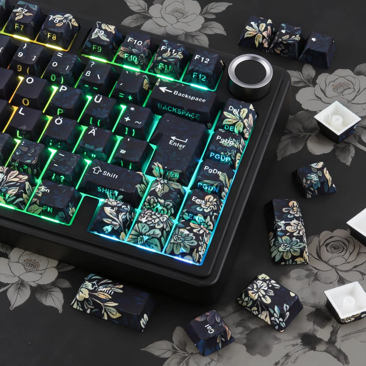 PBT German Keycaps, 133 Keys Faint Fragrance Double Shot Keycaps Dye-Sub Cherry Profile Side Printed Shine Through Keycap for Cherry MX Switch ISO QWERTZ Layout Mechanical Keyboards