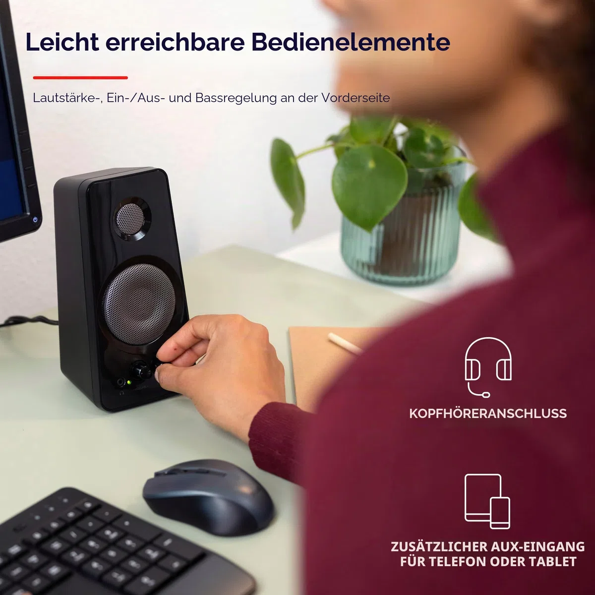 Trust Tytan 2.0 Lautsprecherset, 36 W (18 W RMS), Computer Boxen, Lautstärke- und Bassregler, Kopfhöreranschluss, USB-Betrieb PC Lautsprecher für Laptop, Smartphone, Tablet - Schwarz