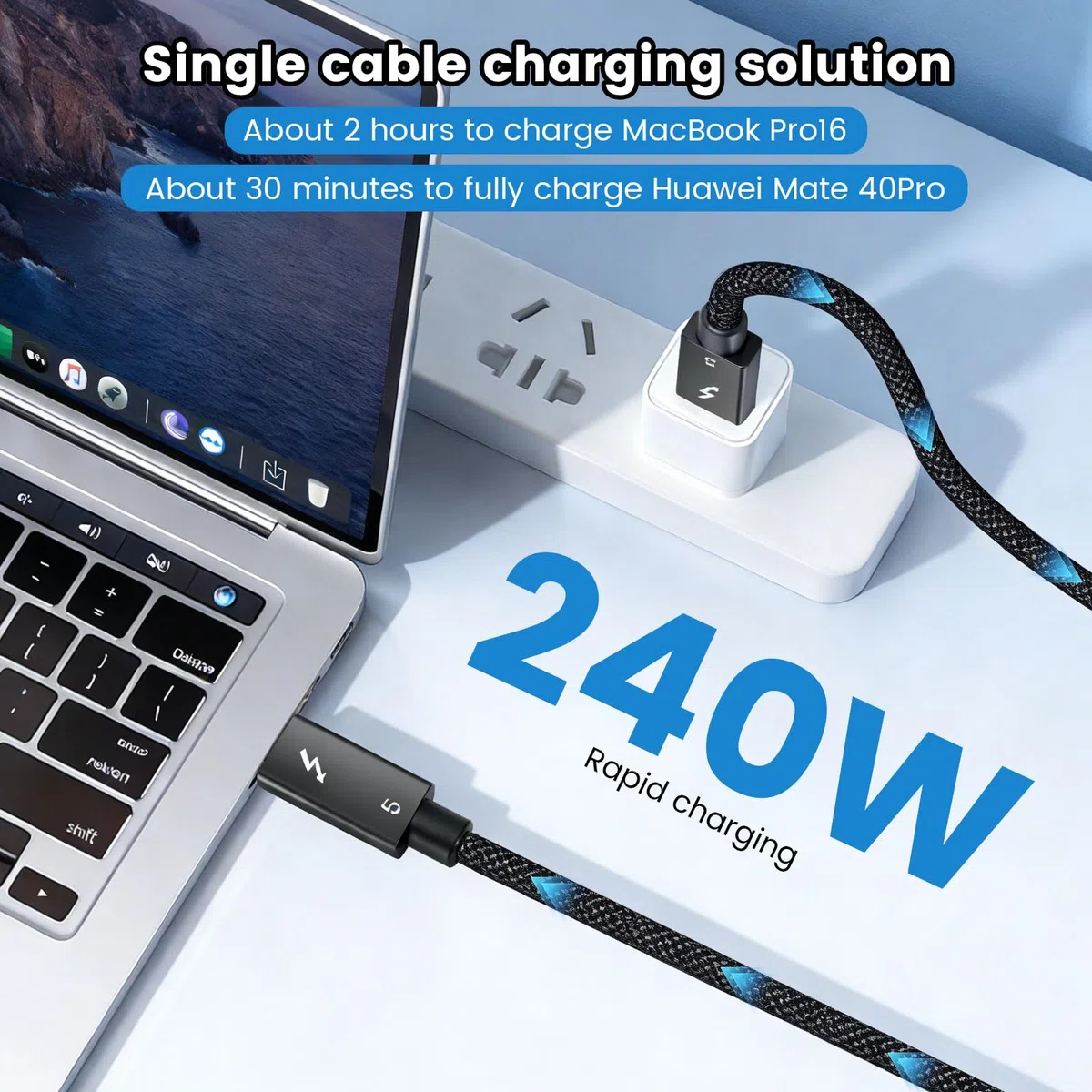 Thunderbolt 5 Kabel, [Intel-zertifiziert] 80Gbps Thunderbolt 5 Kabel mit 240W Schnellladen, 16K/8K Display, bis zu 120Gbps Videobandbreite für für MacBook, Laptop, Monitor, Dockingstation(0,5m)