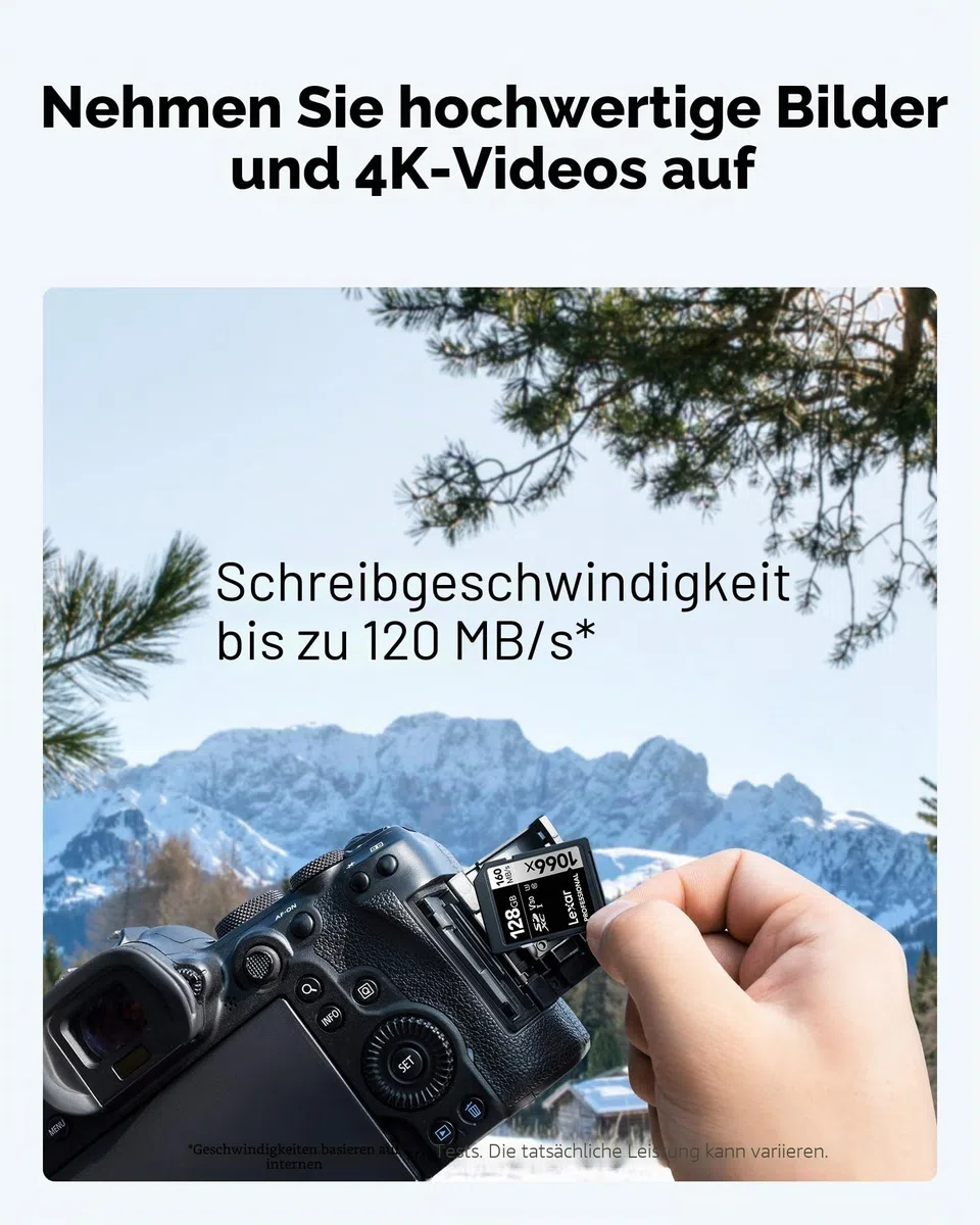 Lexar Professional 1066x SD Karte 128 GB, SDXC UHS-I Speicherkarte mit Einer Lesegeschwindigkeit von bis zu 160 MB/s, V30/U3/C10 für DSLR Kameras und HD Camcorder