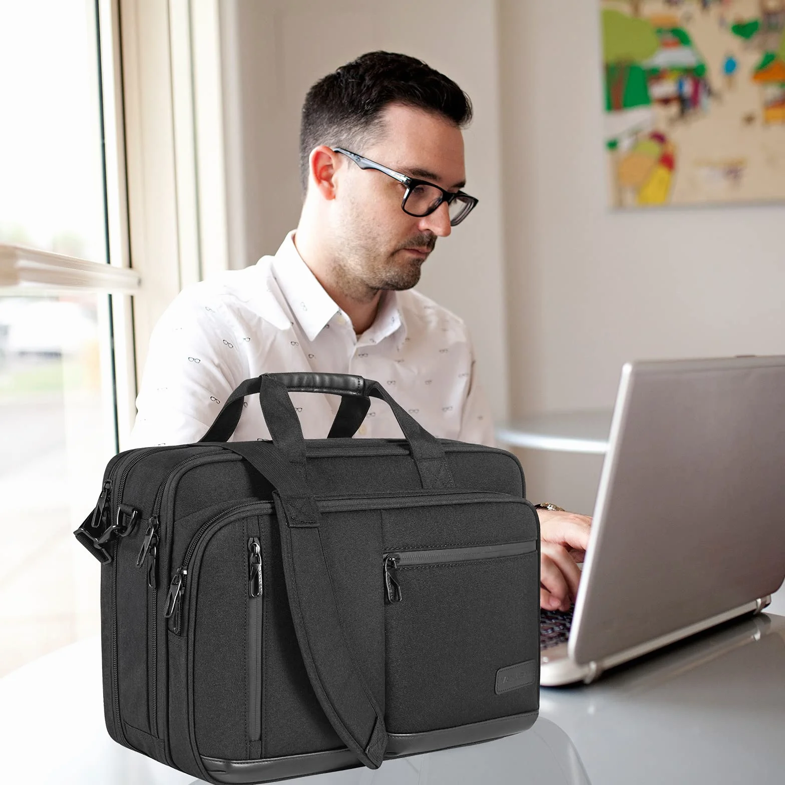 VANKEAN Laptoptasche Damen Herren Business Aktentasche 17.3 Zoll, Passend für bis zu Laptops, Wasserdichte Laptop Tasche Computertasche für Reisen/Business/Schule, Schwarz