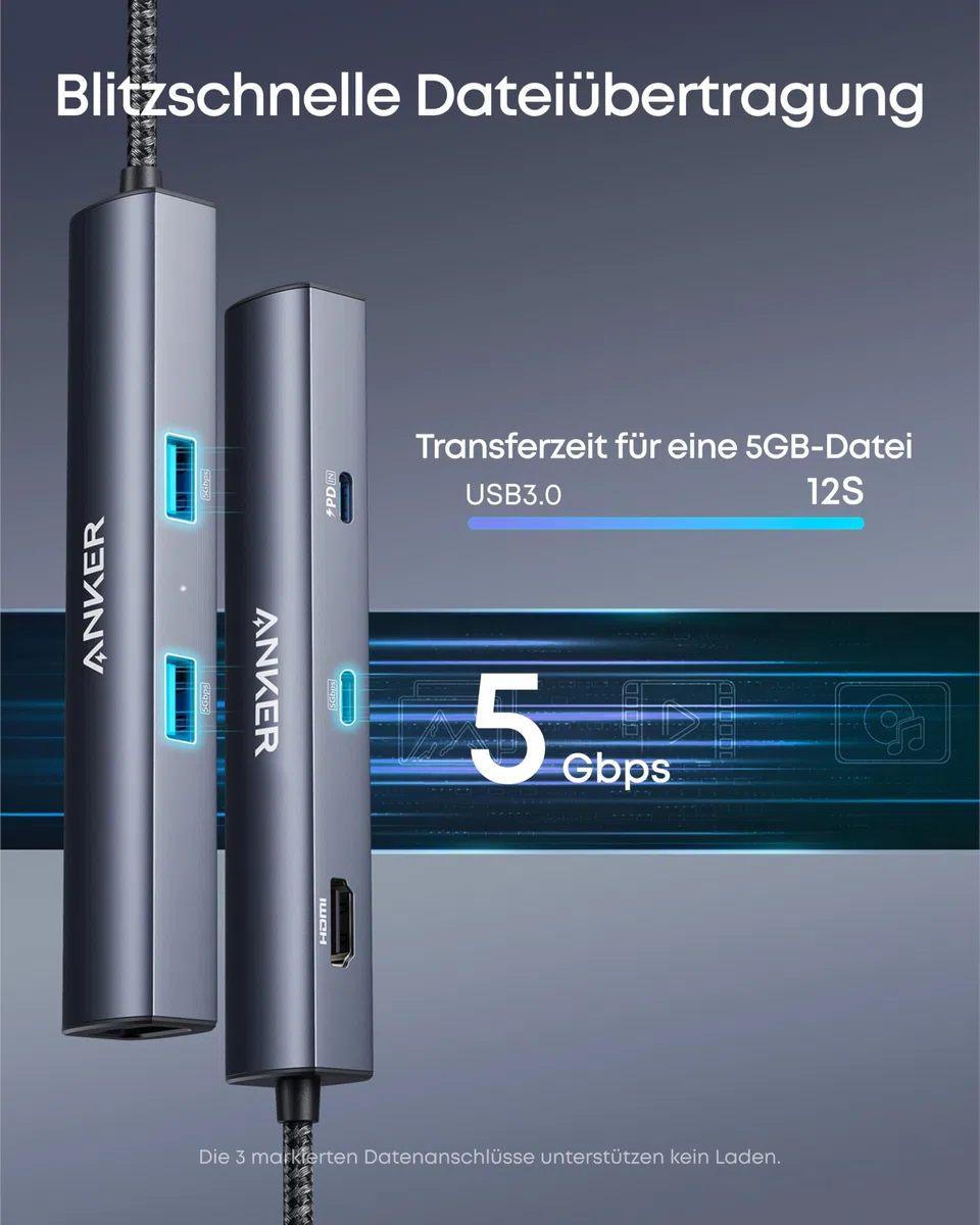 Anker PowerExpand 6-in-1 Ethernet Adapter, PD USB C Hub, 65 PD, 4K HDMI, 1Gbps Ethernet, Daten, 2 USB 3.0 Datenports, kompatibel mit MacBook Pro, MacBook Air, iPad Pro, XPS