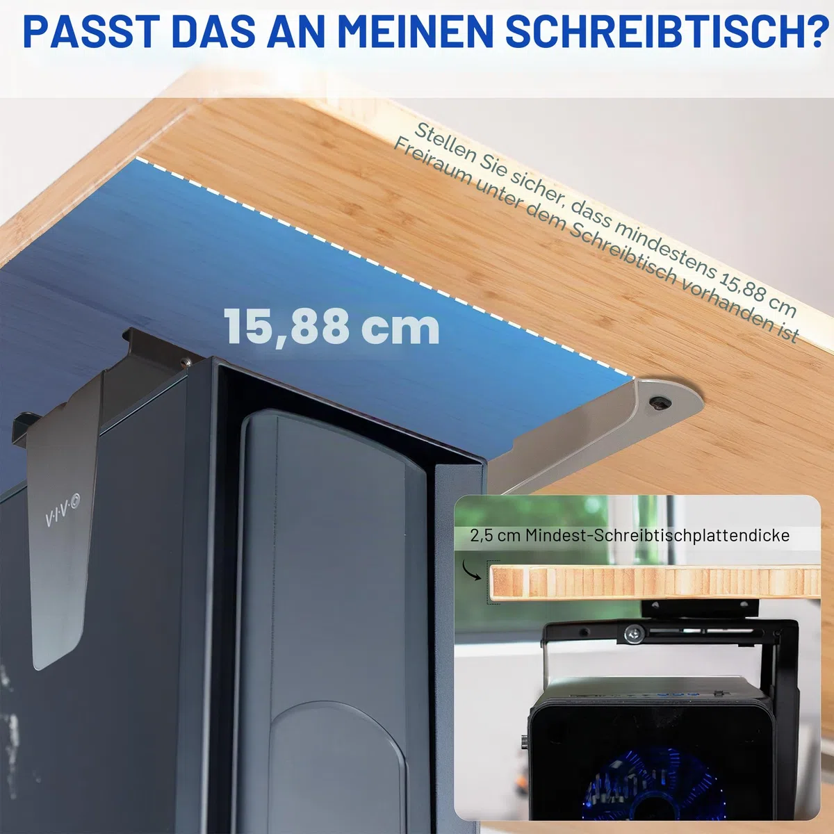 VIVO MOUNT-PC01 Verstellbare PC-Halterung für Schreibtisch und Wand, Computergehäuse-Halterung mit Drehgelenk und sicherer Verriegelung, schwarz, MOUNT-PC01