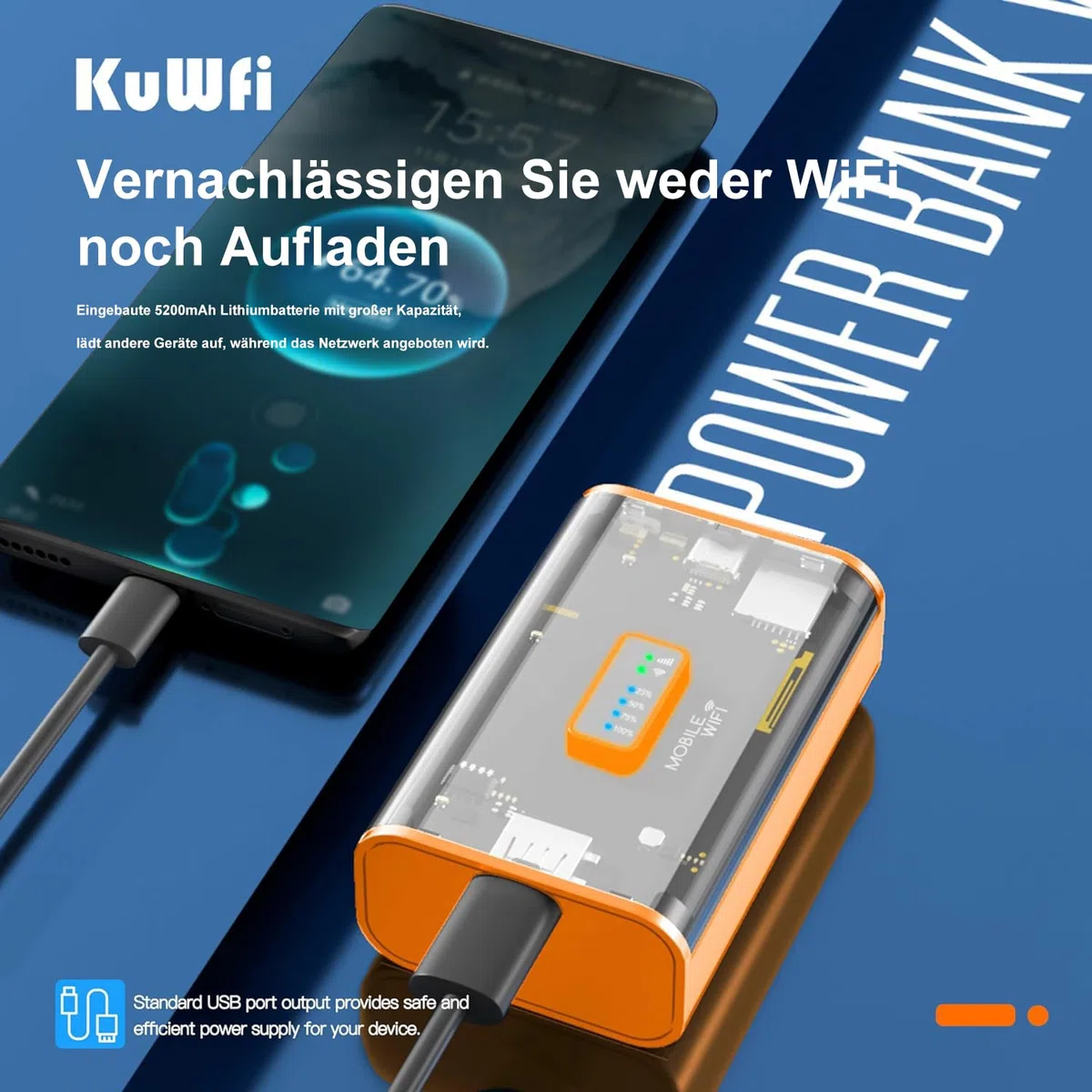 KuWFi Mobiler 4G LTE WLAN Router (4G/LTE bis zu 150Mbit/s Download/ 50Mbit/s Upload,Tragbarer Hotspot, 5200mAh Akku, kompatibel mit Allen europäischen SIM Karten),Plug & Play, für Reisen & Haushalt