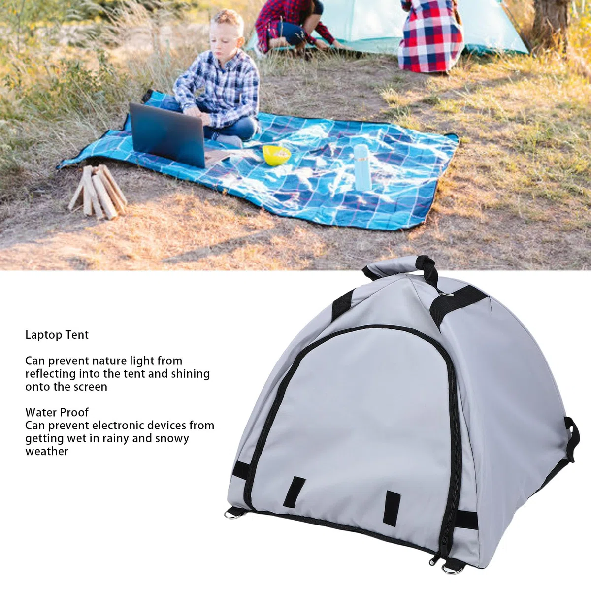 Srliya Sonnenschutz-Laptop-Zelt, Oxford-Stoff, Wasserfeste Laptop-Abdeckung mit Sichtschutzhaube, Faltbare -Haube für Outdoor-Aktivitäten