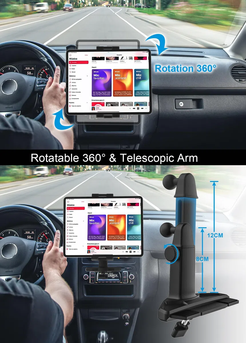 Oilcan Auto CD Schlitz Tablet Halterung, CD Player Tablet Autohalterung Vorne mit Upgrade-Teleskop-Arm, CD Slot Holder für iPad Pro Air Mini, Galaxy Tab, Kindle, iPhone 4-12.9" Handys & Tablets