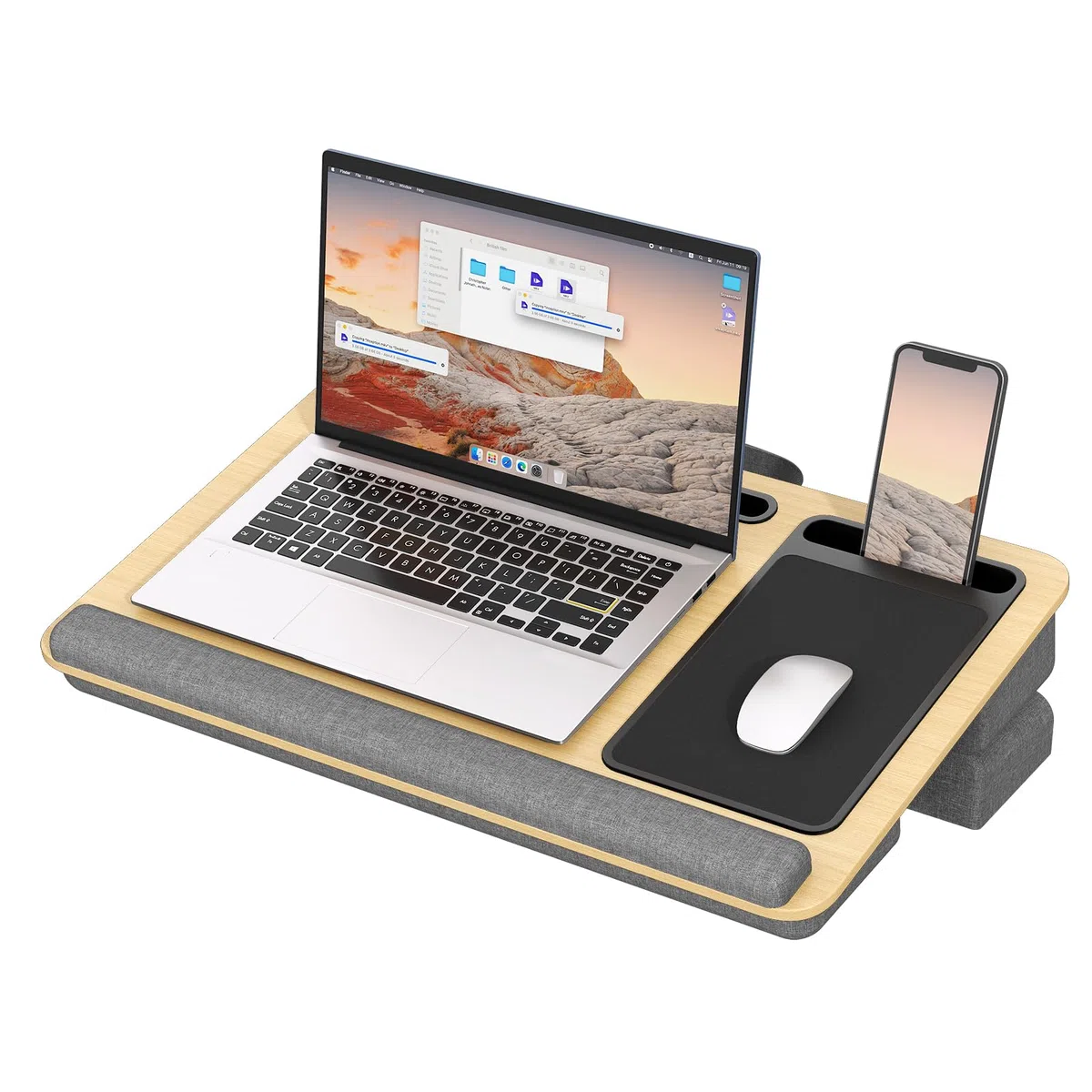 Laptopkissen für Bett mit Kissen, PUTORSEN Laptop Kissen Mausunterlage Passen bis zu 17,3 Zoll Notebook, Höhenverstellbar Lapdesk mit Tablet und Telefon Rille für Lernen, Gelb