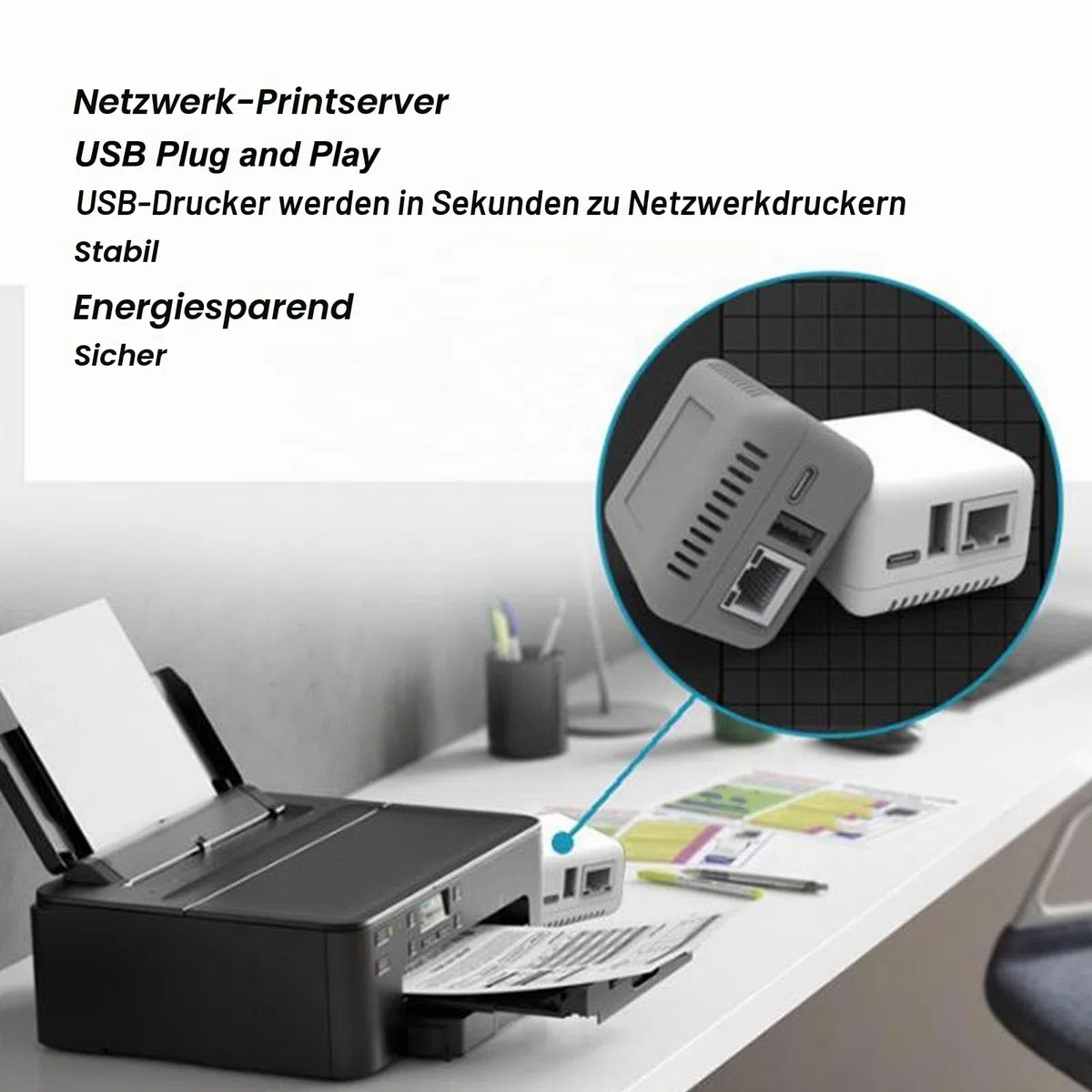 Druckserver, Netzwerk, USB 2.0, 5 V, LAN, USB-Druckserver, PC-Druckserver, für XP für (EU-Stecker), Yanmis9vc2sxm4y0-12