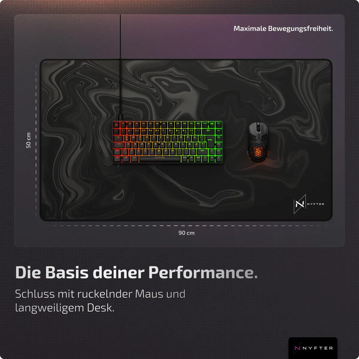 Nyfter - XXL Gaming Mauspad Liquid Design 900 x 500mm Premium Mousepad Size XXL vernähte Kanten langlebig mit high-end Glide und Anti-Rutsch