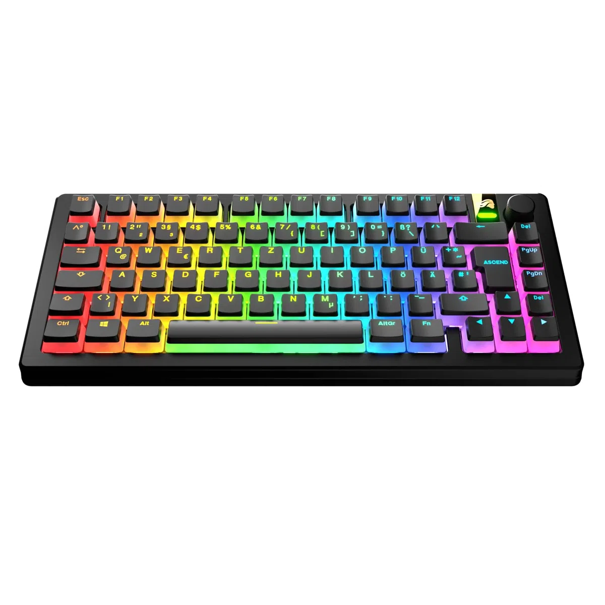 GLORIOUS Gaming - GPBT Aura RGB : Pudding-Style-, Double-Shot PBT, lichtdurchlässig, für mechanische 100%-, 75%-, 65%- und 60%-Spezialtastaturen, Schwarz - Deutsche QWERTZ-Belegung