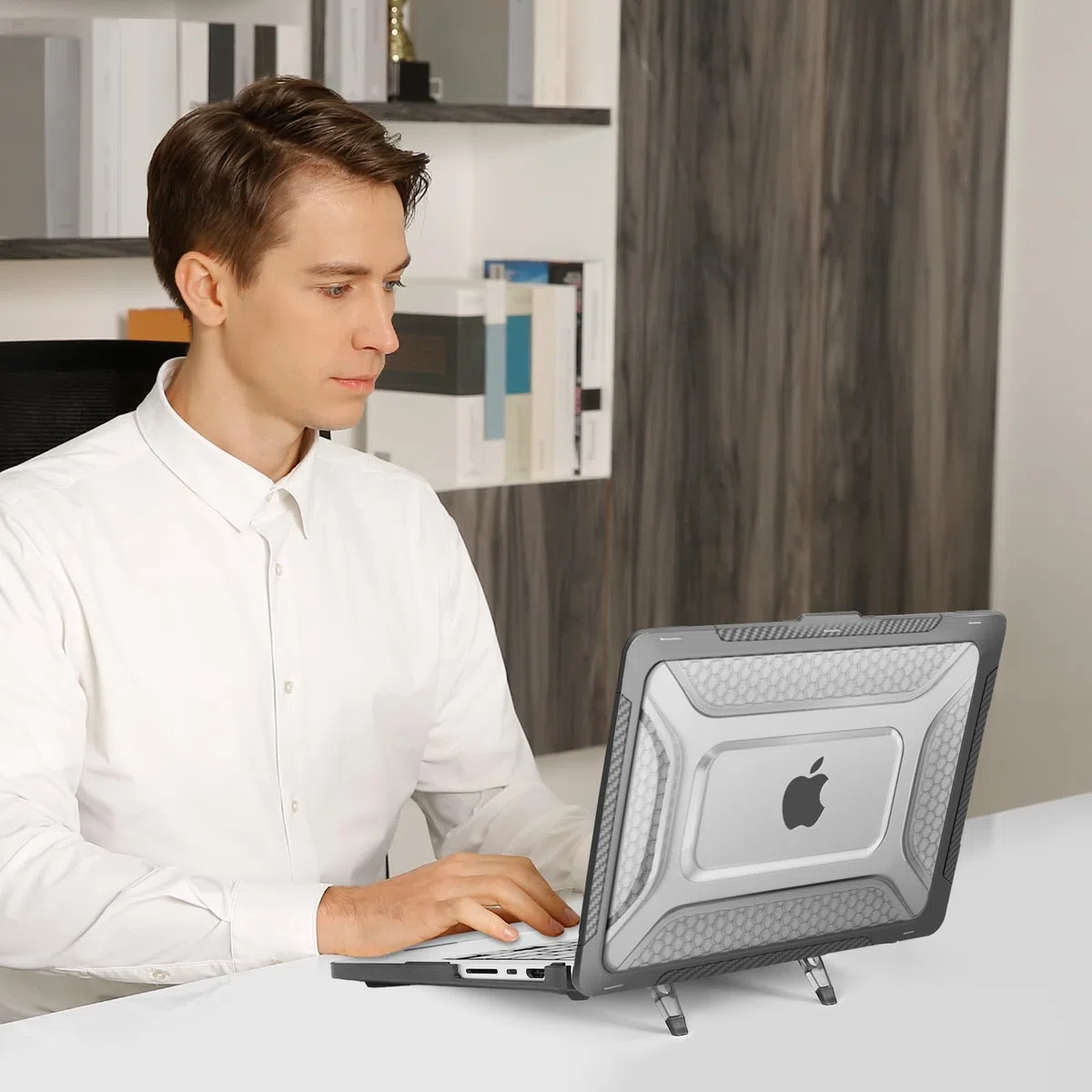 MOSISO Kompatibel mit MacBook Pro 14 Zoll Hülle 2026-2021 M5 M4 M3 M2 M1 A3427 A3426 A3434 A3112/3185/3401/2918/2992, Wabenstruktur TPU-Stoßfänger Hartschale Klappständer&Tastaturschutz, Schwarz