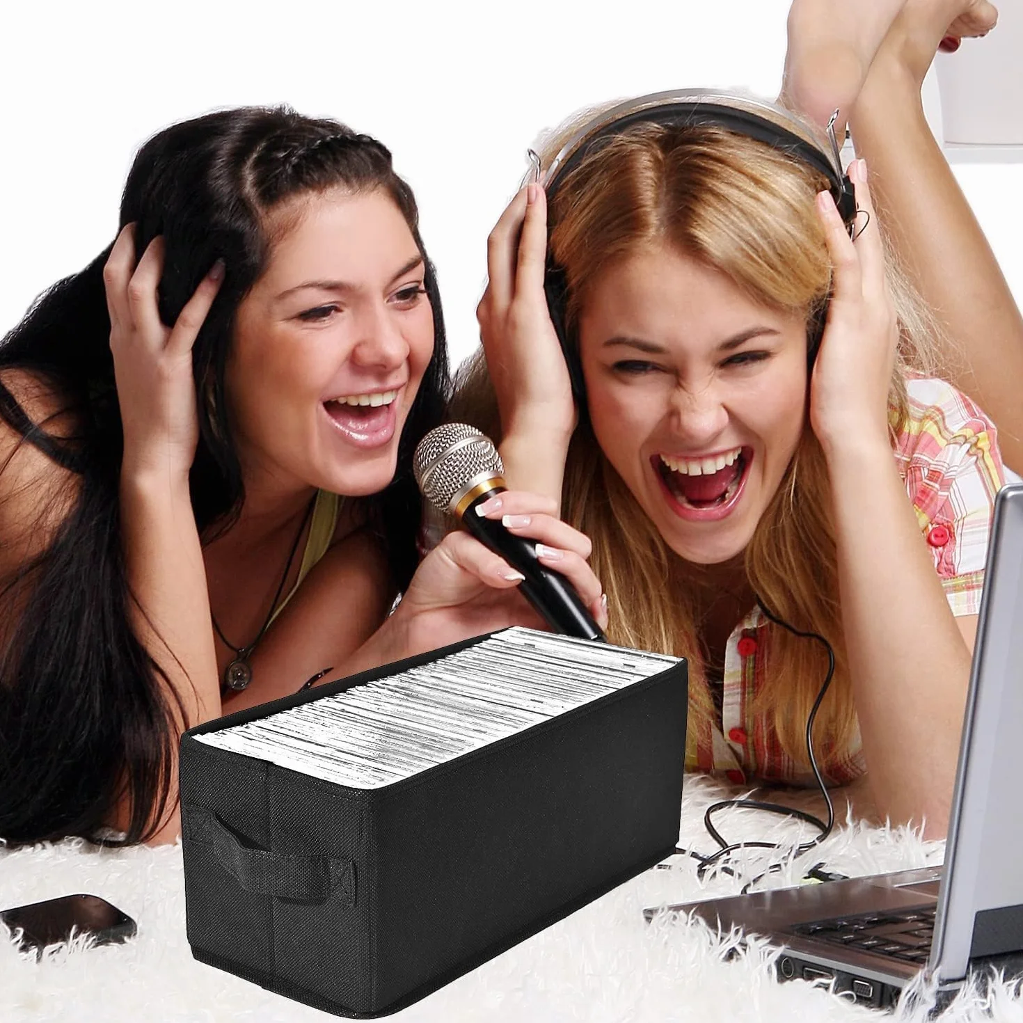 UENTIP CD-Aufbewahrungsbox, 1 Stück, CD-Hülle, 33,5 x 15 x 13,5 cm, Behälter für 240 CDs in vollen Juwelenhüllen, 480 CDs in schlanken Hüllen und 1320 CDs in CD-Hüllen (black, 8pack-black)