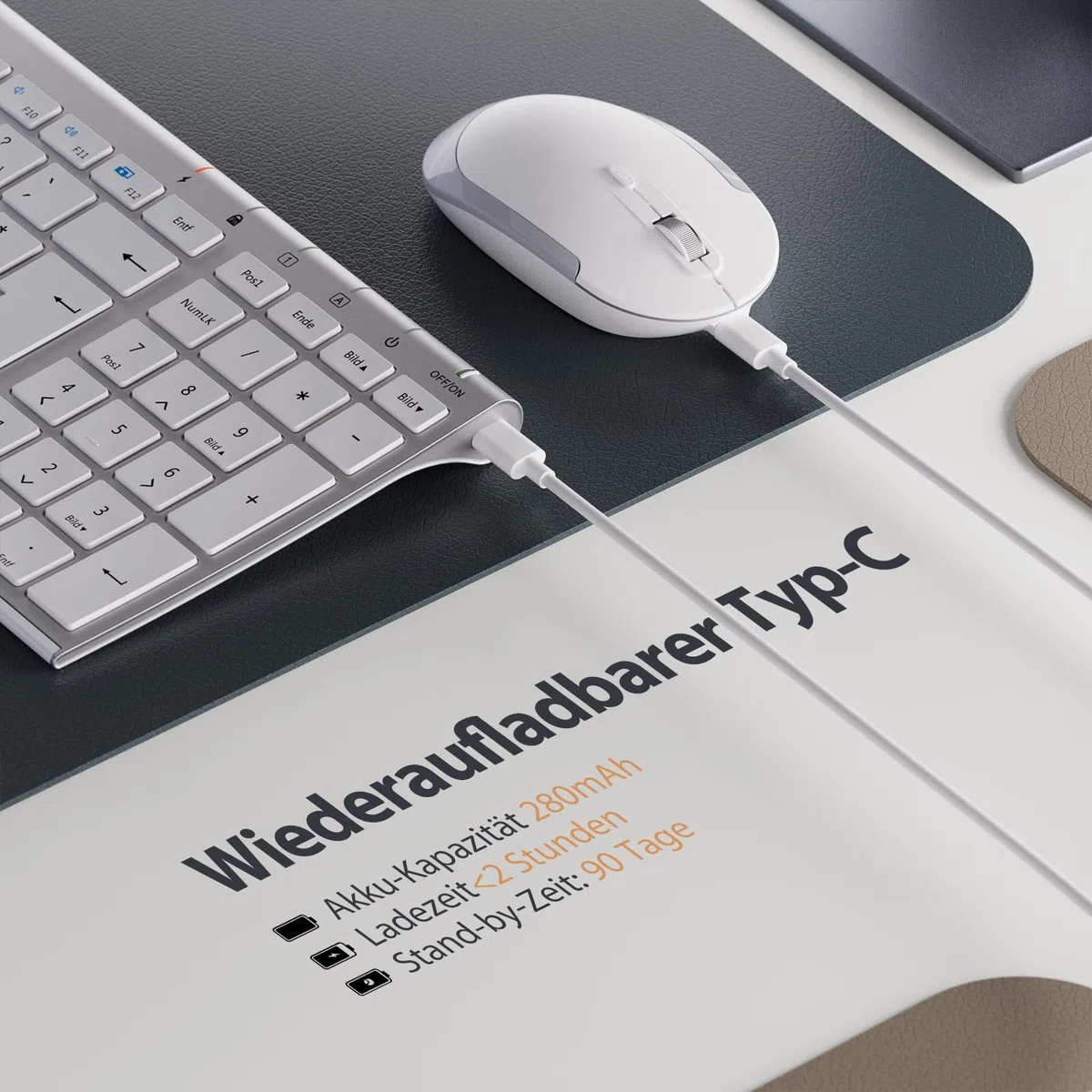 Tastatur Maus Set Kabellos, iClever Kabellose Tastatur und Maus, Wiederaufladbare, Deutsche QWERTZ Layout Funktastatur für Computer/Desktop/PC/Laptop/Windows 10/8/7, Weiß und Silber