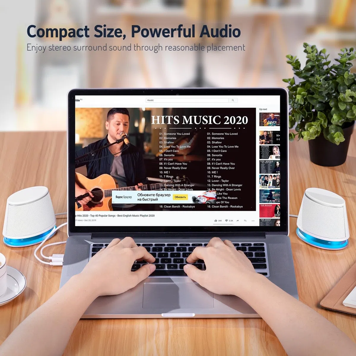 Sanyun SW102 PC-Lautsprecher, 5Wx2, Tiefer Bass in kleinem Körper, Stereo 2.0 USB 3.5mm Aux Multimedia-Lautsprecher, eingebaute Bass Vibrierende Membran, Computer Laptop Desktop Lautsprecher, Weiß