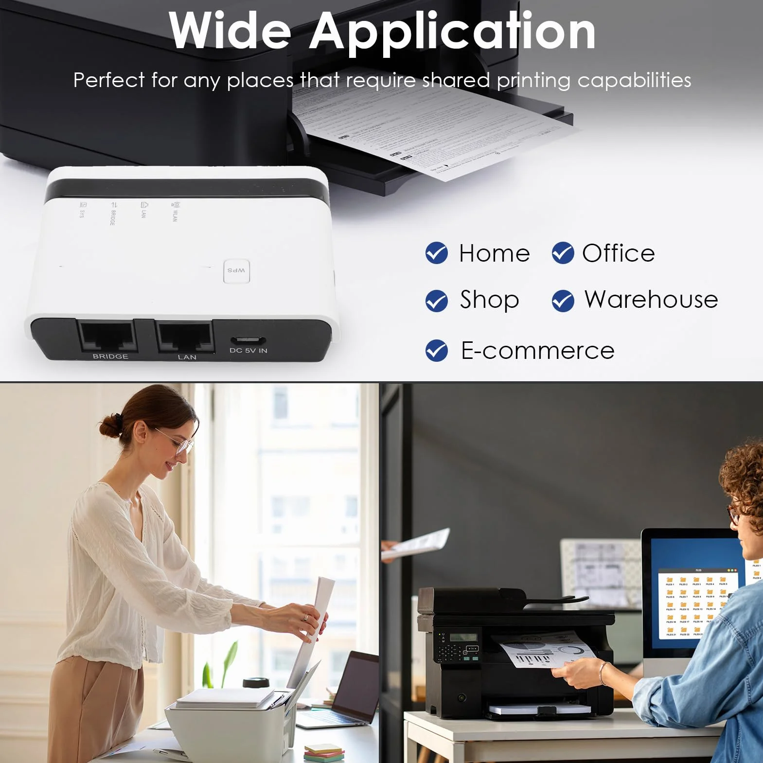 GOWENIC USB -Printserver, 10 100 Mbit/S LAN Bridge Wireless Wired Messalone Print Server Support 4 Drucker Plug and Play, mit 480 Mbit/S USB 2.0 -Port, für 7 8 10 11 XP OS X (EU-Stecker)