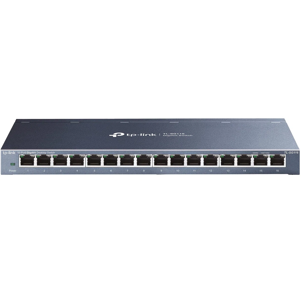 TP-Link TL-SG116 16-Port Gigabit-/Netzwerk Switch (32Gbit/S Switching-Kapazität, geschirmte RJ-45 Ports, Metallgehäuse, IGMP-snooping, Unmanaged, Plug-und-Play, lüfterlos) blau Metallic