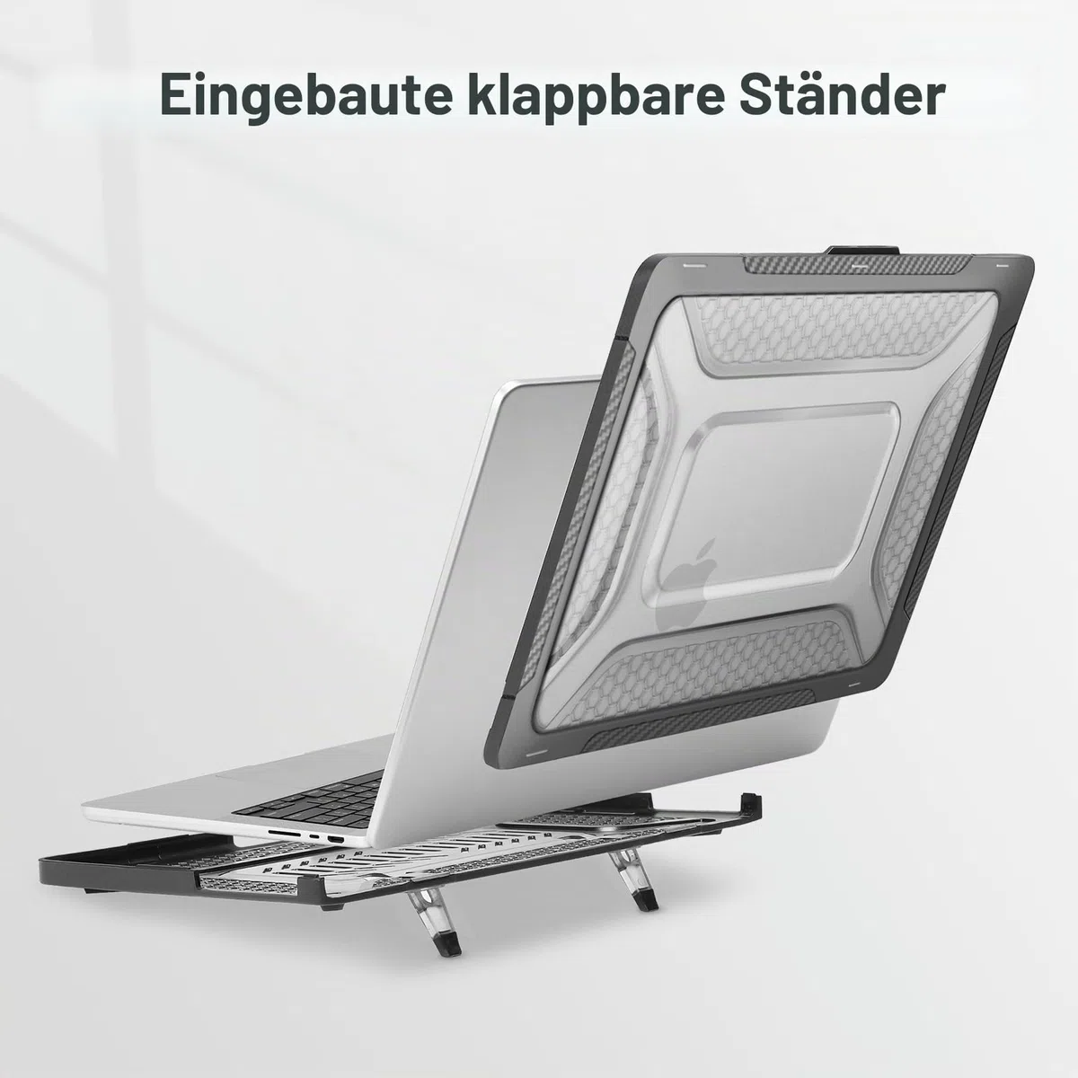 MOSISO Kompatibel mit MacBook Pro 14 Zoll Hülle 2026-2021 M5 M4 M3 M2 M1 A3427 A3426 A3434 A3112/3185/3401/2918/2992, Wabenstruktur TPU-Stoßfänger Hartschale Klappständer&Tastaturschutz, Schwarz