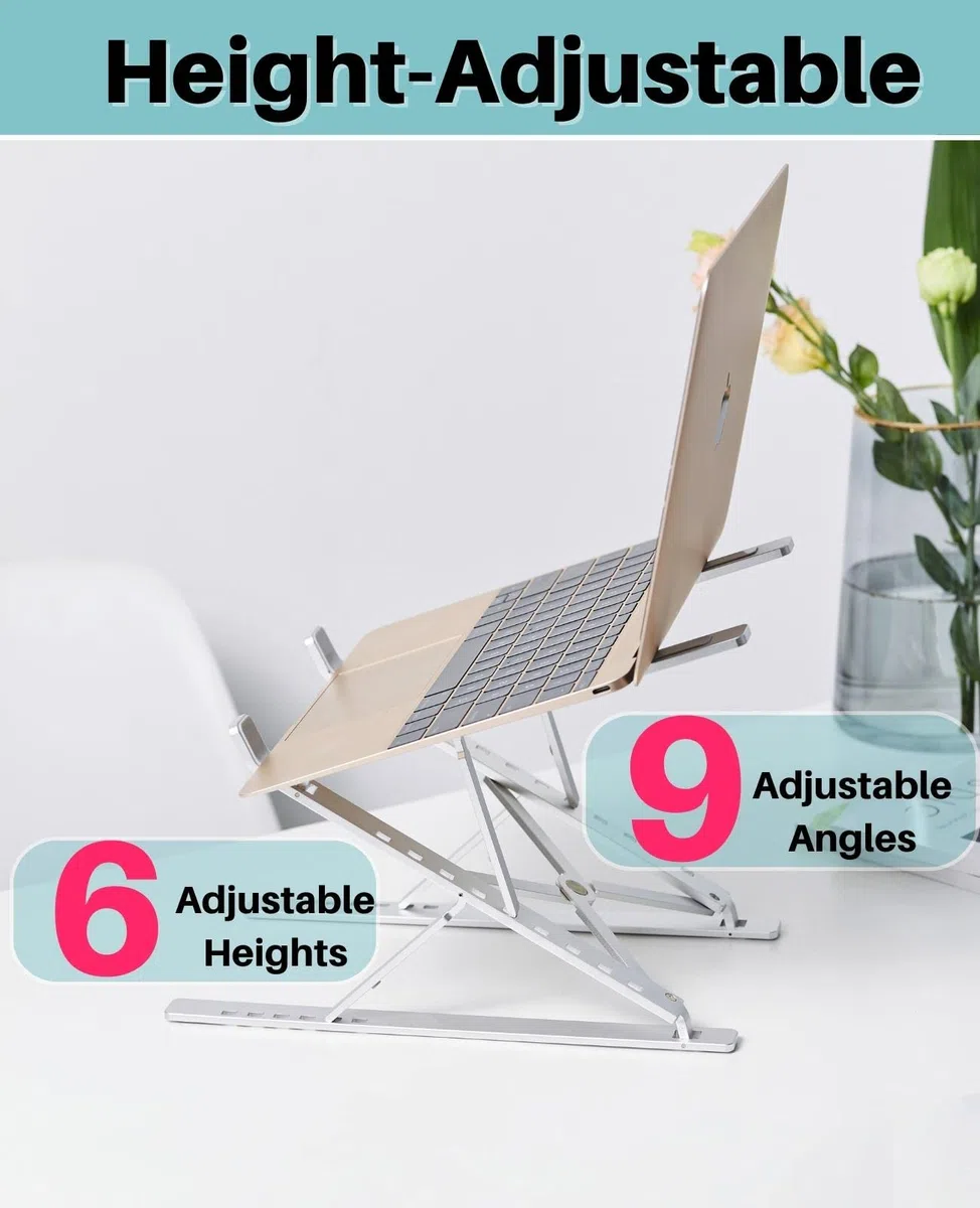 Laptop Ständer,Aluminium Höhenverstellbarer Belüfteter Notebook Ständer,Faltbarer tragbarer Laptop Stand Halterung alle 10-15,6 ” Laptops Tablet (Schwarz)