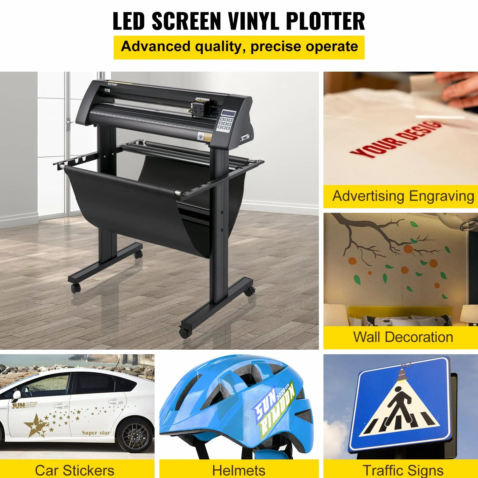 VEVOR Vinyl Schneideplotter 720 mm Folienschneider Schnittgeschwindigkeit 800 mm/s Max. Schnittstärke 3 mm LCD-Anzeige Schrittmotor Schneide Druck Plotter Halbautomatisch 19,7 kg 375mm Cutter Schwarz