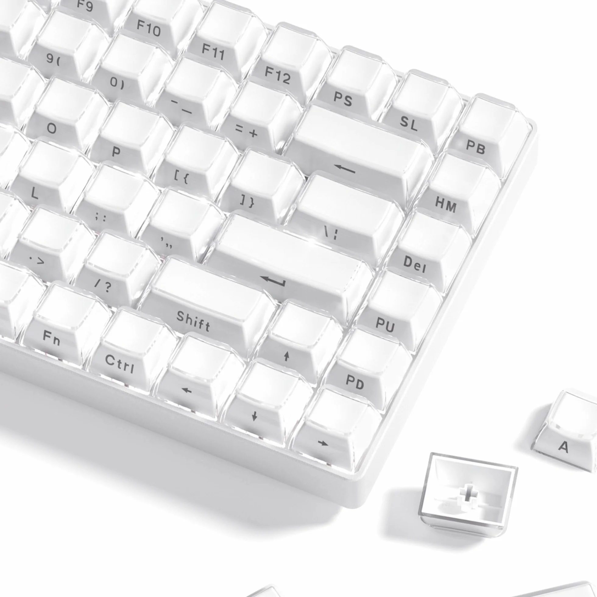 Womier Keycaps – Crystal Jelly Keycaps für 60, 65, 75, 100% Tastaturen, Bedruckte Tastenkappen, 113-Tasten-OEM-Profil für 61/68/84/87/98/100 Cherry Gateron MX mechanische Tastaturen, Weiß