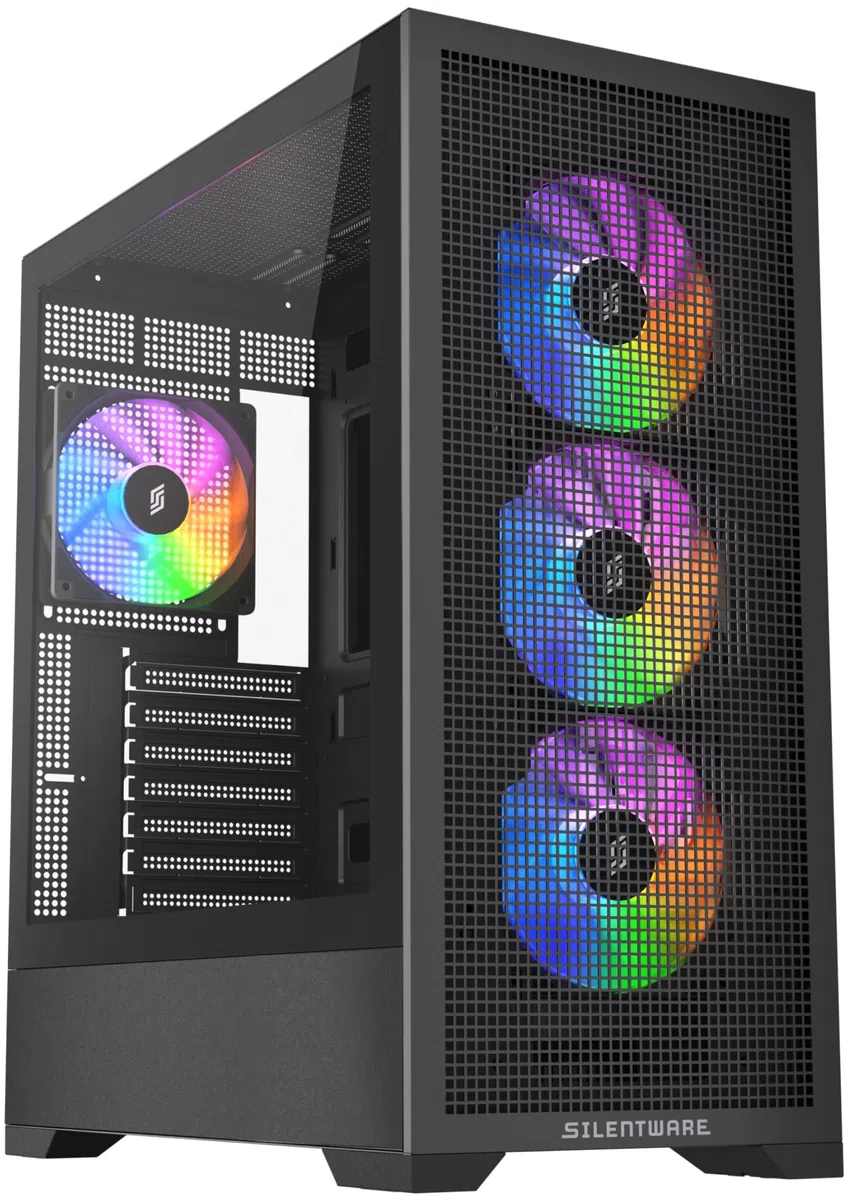 Core 100 A-RGB Black Midi Tower PC-Gehäuse, Gehärtetes Glas-Seitenfenster, 4X 120mm PWM RGB Lüfter, Mesh-Front, Maximaler Airflow, ATX/mATX/ITX, 360 mm Radiatoren, USB 3.0