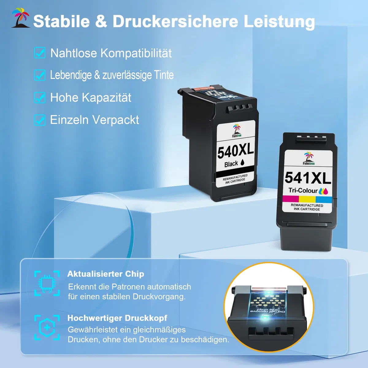 Palmtree 540XL 541XL Kompatibel für Canon Druckerpatronen 540 541 XL für Canon TS5150 Druckerpatronen für PIXMA MG3650s MG3650 MG3600 MG3350 TS5100 TS5151 MX535 MX475 PG540XL CL541XL Schwarz Farbe