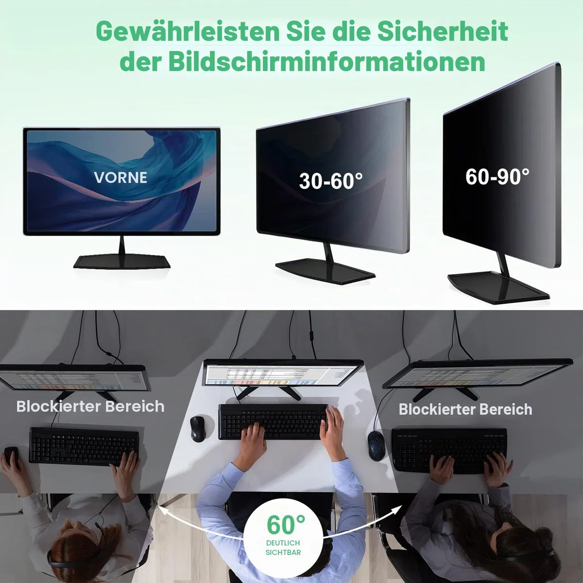 Blickschutzfolie 24 zoll 16:9 für Monitor Hängenden,Anti-Blaulicht 24" Sichtschutzfolie Bildschirm, Blendschutz Sichtschutz Monitor, Abnehmbar Computer Privacy Screen für Büro