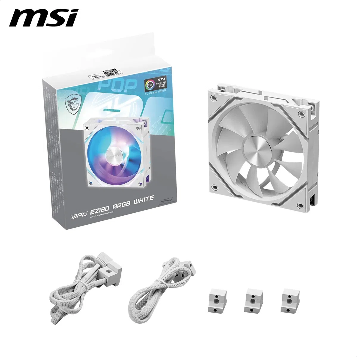 MSI MPG EZ120 ARGB WHITE Lüfter - 1x 120 mm ARGB-Lüfter, fluiddynamisches Lager mit zusätzlicher Mutterbefestigung, Mystic Light & Cooling Wizard Unterstützung mit MSI Mainboards