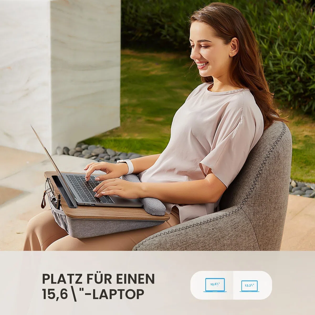 HUANUO Laptop Ständer Bett passend zu 15,6 Zoll Laptop, Laptopkissen mit Anti-Rutsch-Streifen und Aufbewahrungsfunktion für Home Office oder Lernen, als Computer-Laptop-Ständer auf der Couch