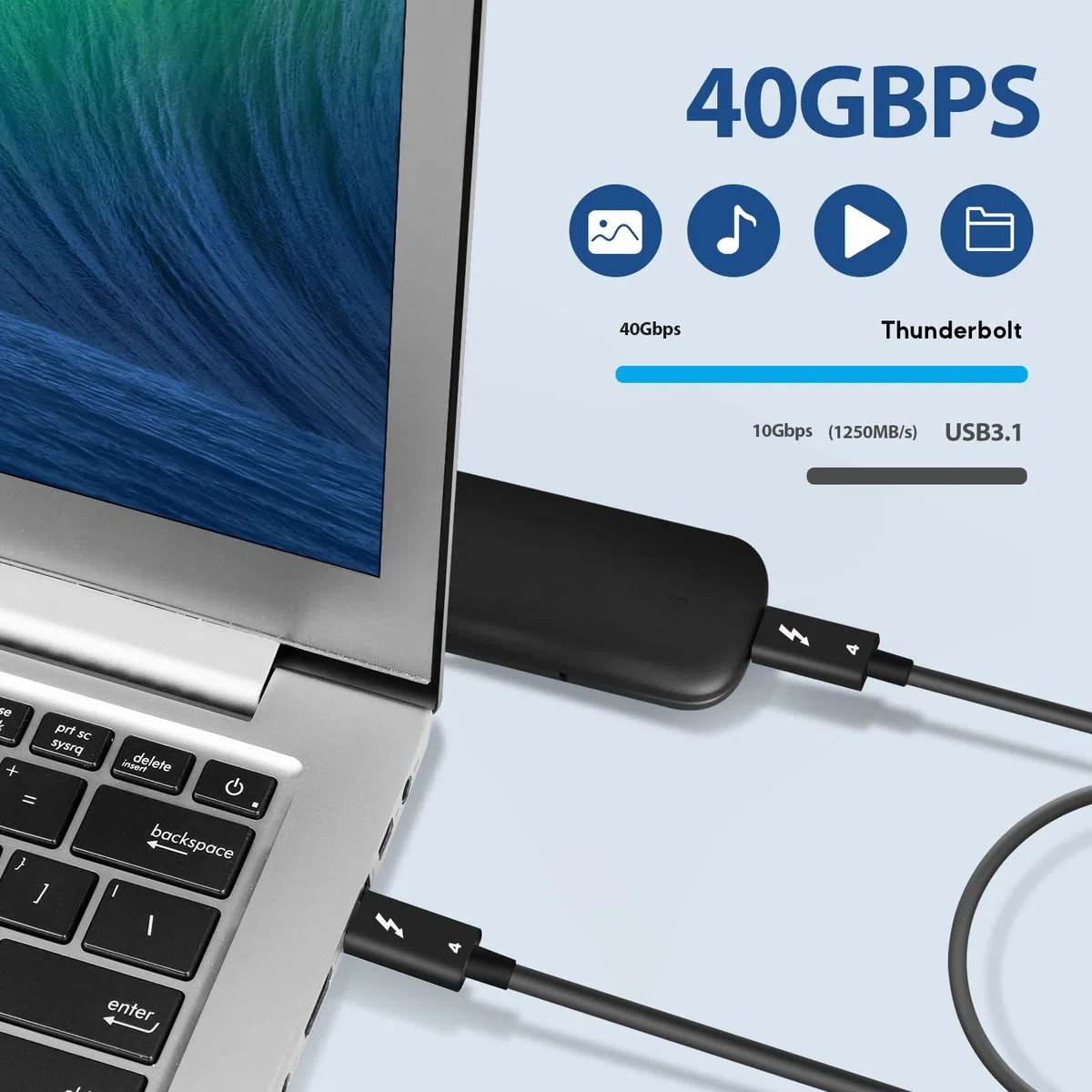 Thunderbolt 4 kompatibles USB-C Kabel (2m), 100W Laden, 40Gbps Datenübertragung, 2x 4K 60Hz Bild/Video, eGpu PCI Express
