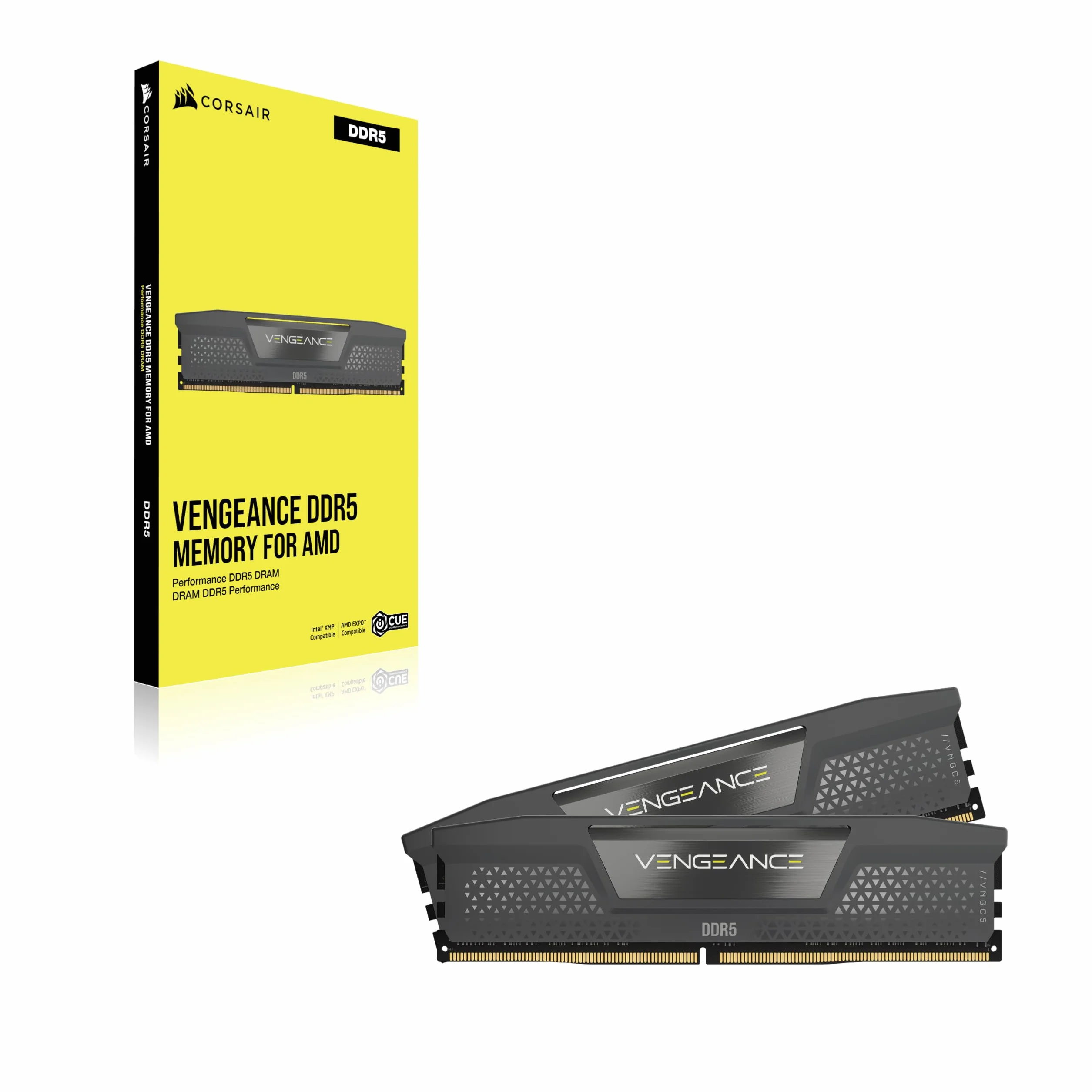 CORSAIR Vengeance DDR5 RAM 32GB (2x16GB) Bis zu 6400MHz CL36-48-48-104 1.35V AMD EXPO Intel XMP 3.0 Desktop-Arbeitsspeicher – Grau (CMK32GX5M2B6400Z36)